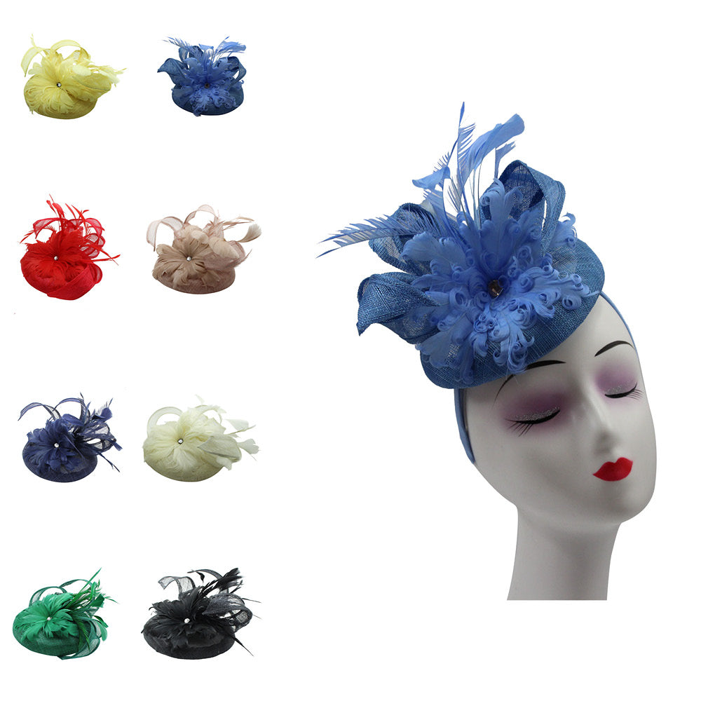 Round Pillbox Feather Flower Centered Fascinator for Elegant Occasions