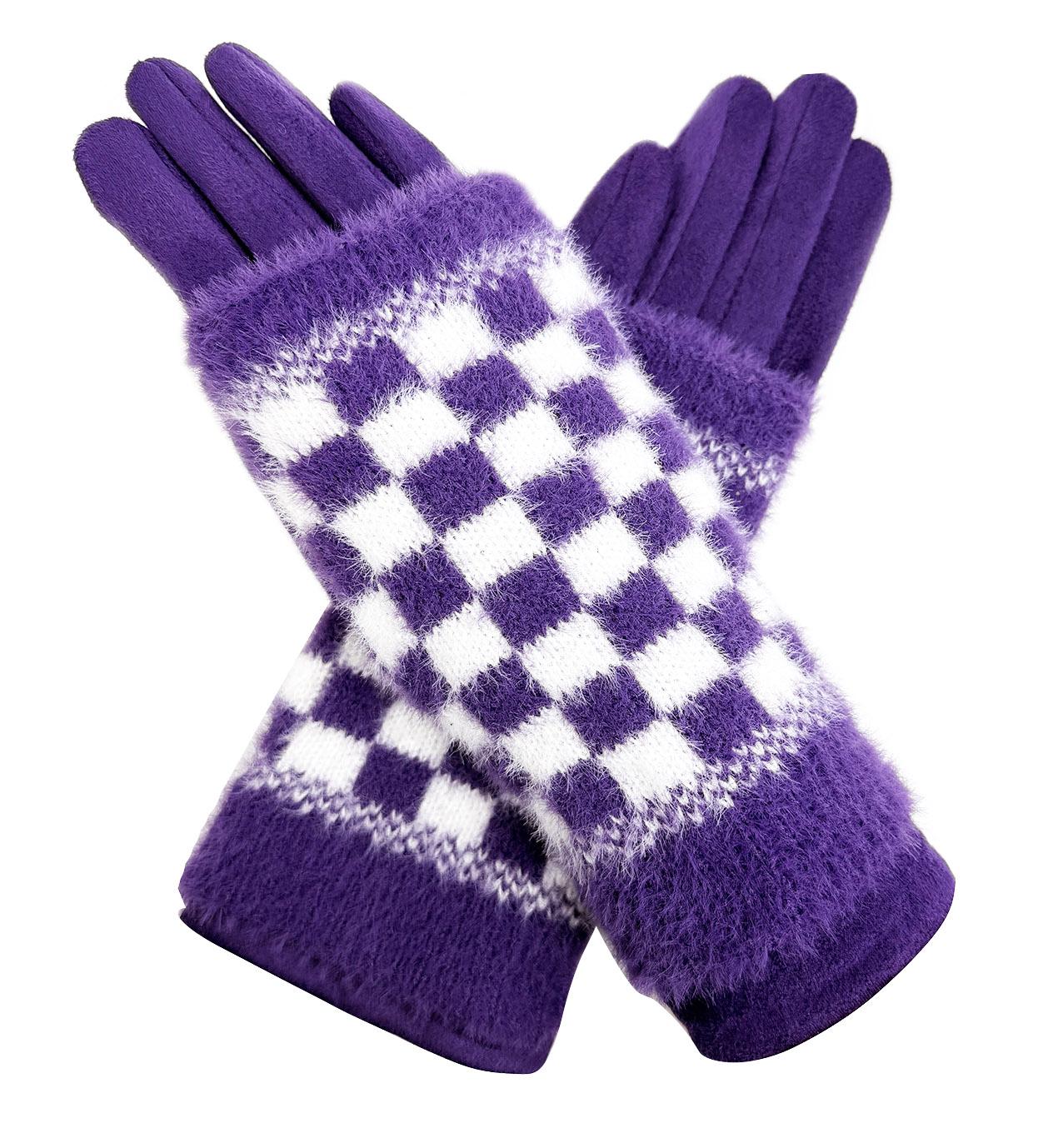 Warm Student Five-Finger Gloves for Women Winter with Lining and Thickening Cute for Cycling in Winter Checkerboard Design