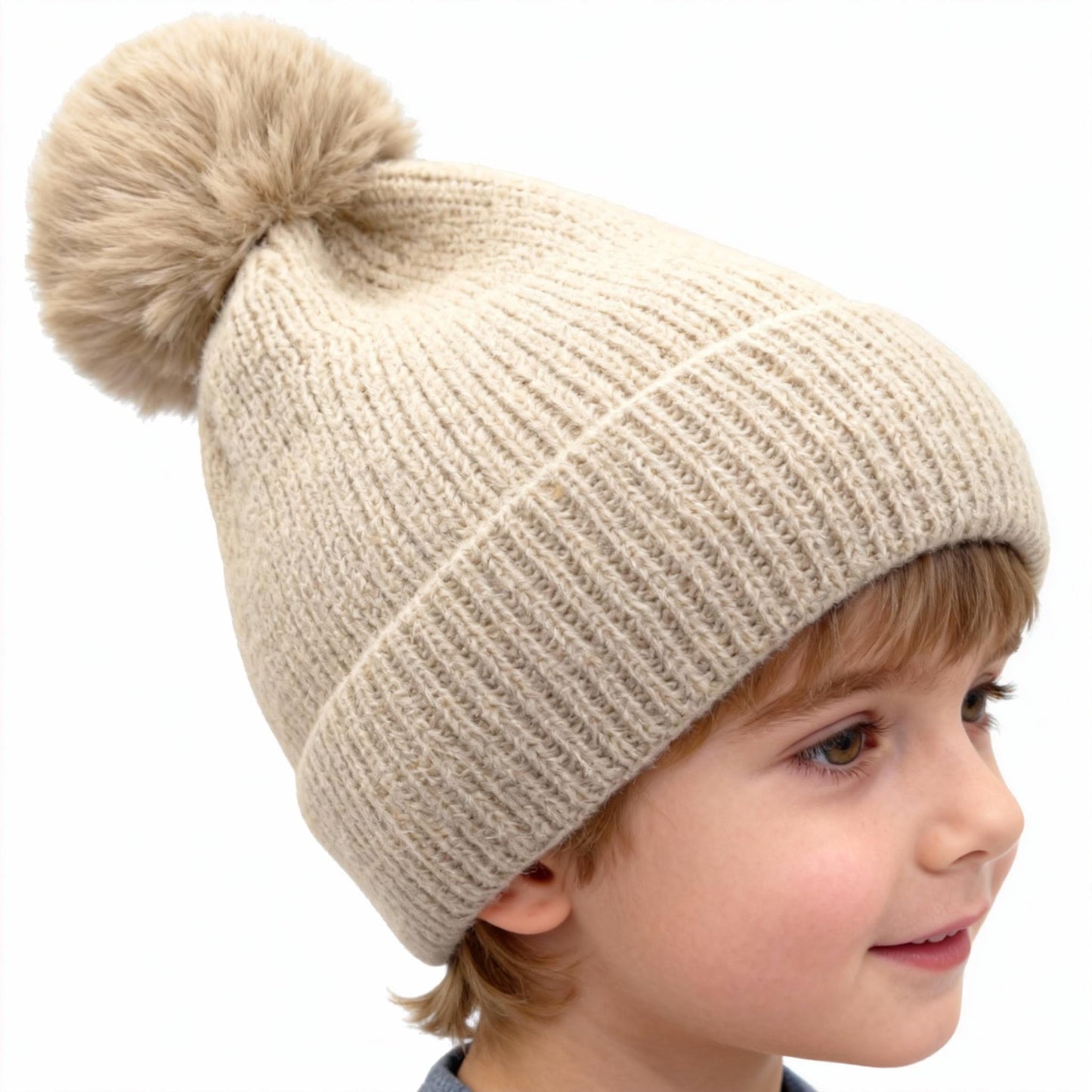 Solid Color Wool Knitted Hat for Autumn and Winter - Casual Versatile Cold Resistant Ear Protection Hat with Pom Pom for Youth