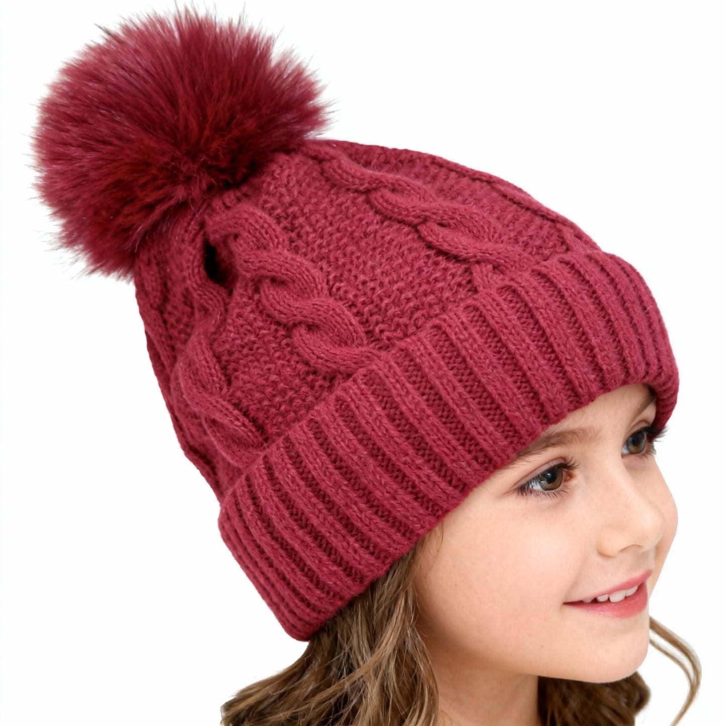 Winter Hat Fashion Cable Knit with Faux Fur Pom Pom for Women's Cozy Style - Stylish & Versatile Cable Knit Design for Warmth and Fashion