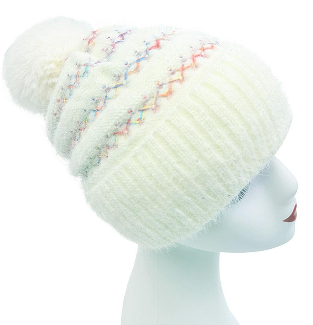Women's Winter Fleece Lined Colorful Knit Hat Thickened Cold-Resistant Ski Pom Pom Ear Flap Hat for Cozy Days