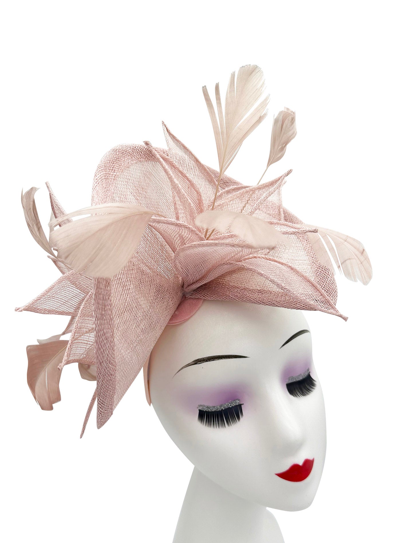 Asymmetric Twisted Shaped Flowers and Feathers Burst Fascinator for Special Occasions