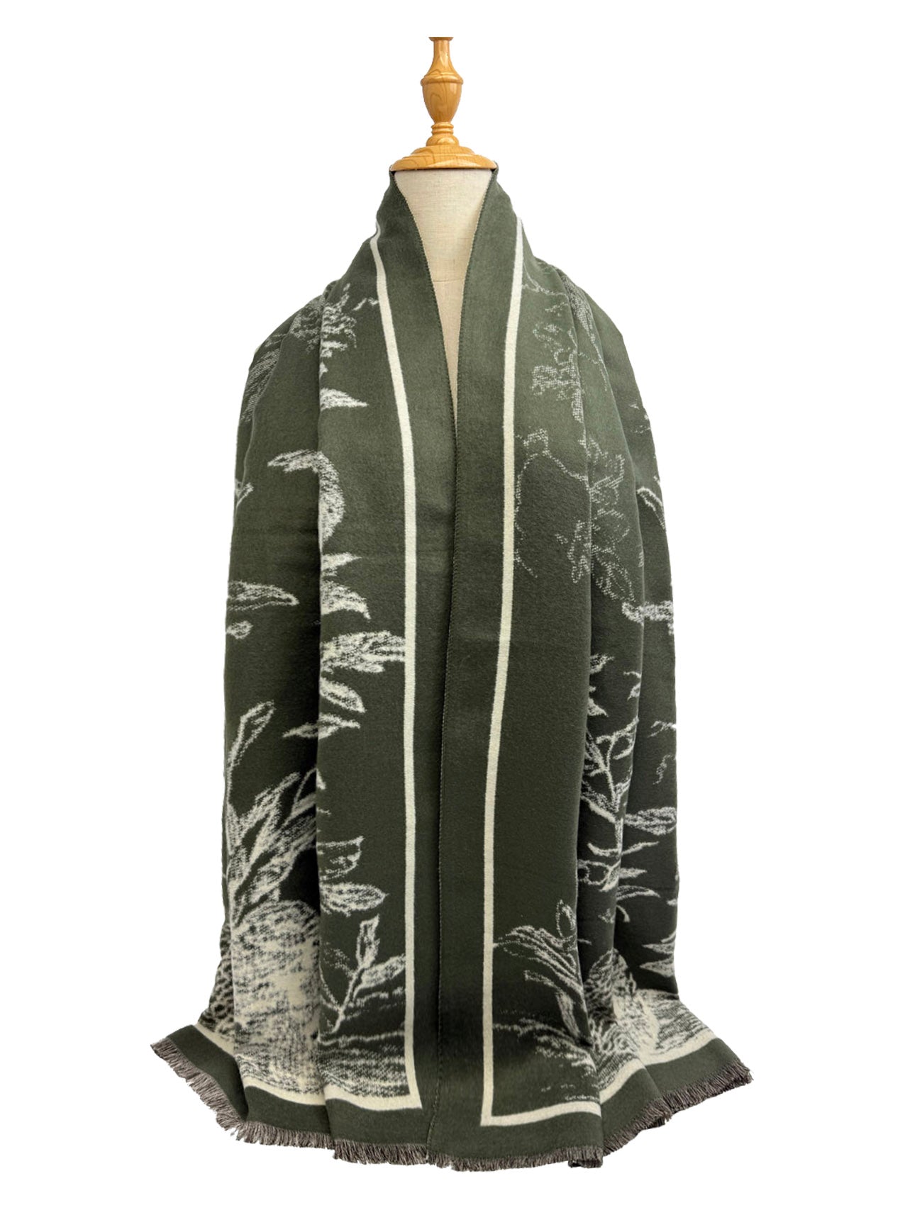 New Coming Winter Fashion Scarf Black with White Floral Print and Tassel Detail for Stylish Warmth