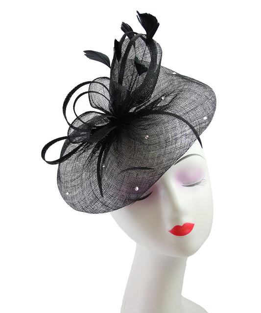 Sinamay Fascinator with Diamonds and Real Feather