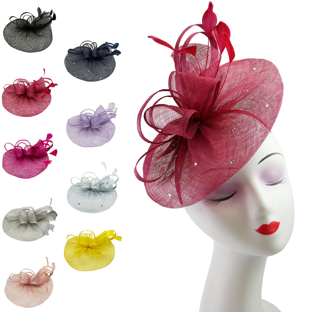 Sinamay Fascinator with Diamonds and Real Feather