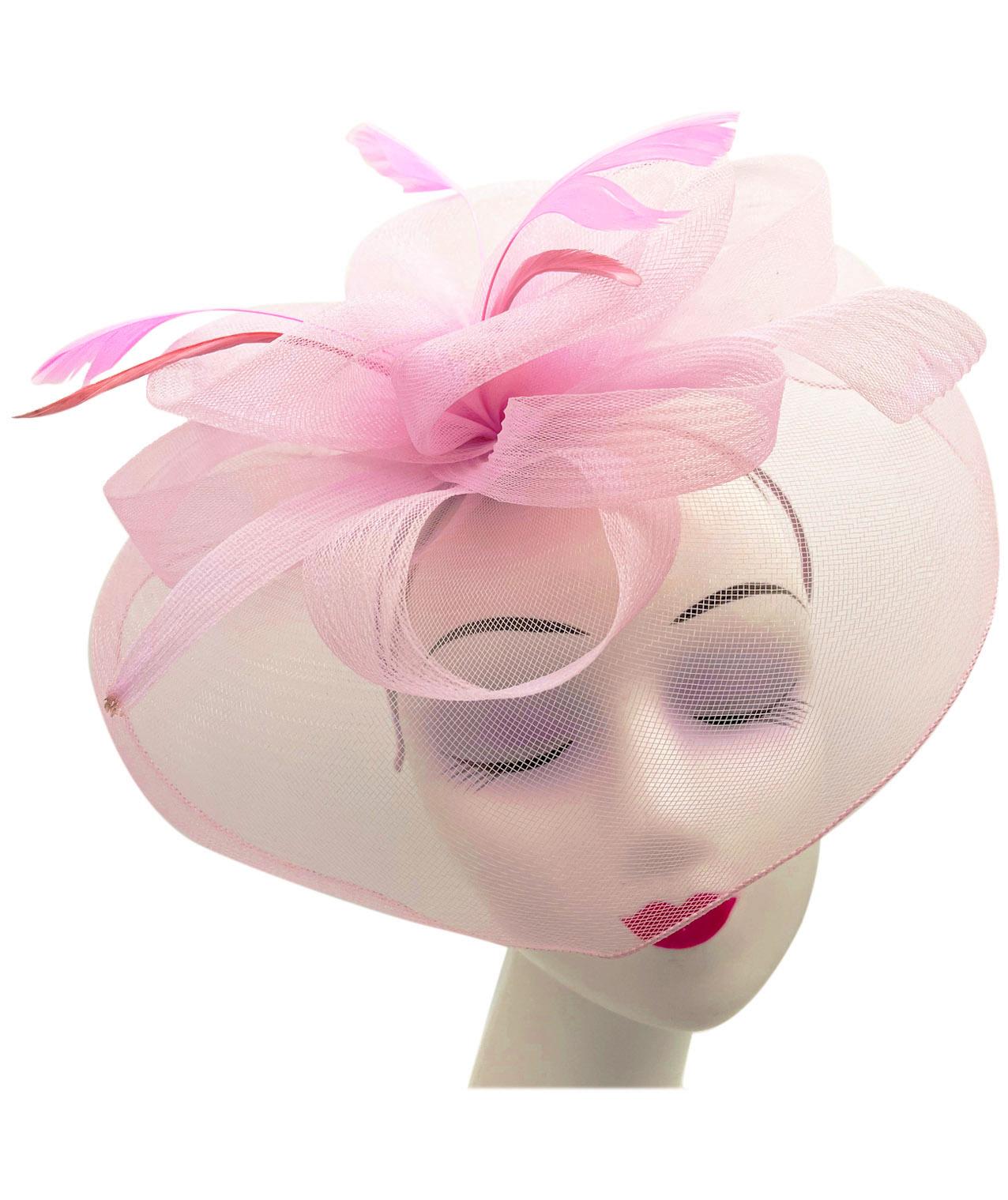 Large Mesh Net Fascinator with Side Flower & Feather