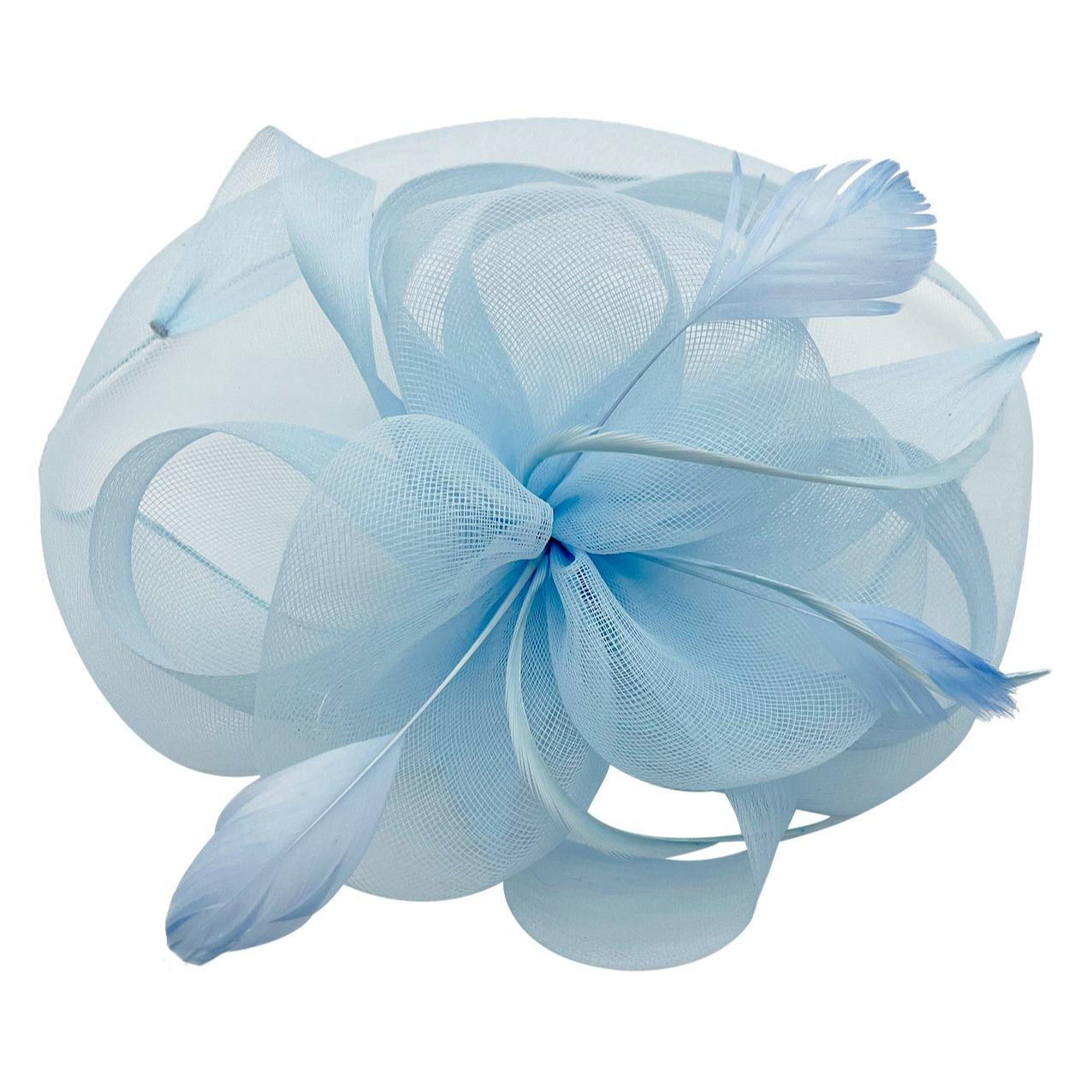 Large Mesh Net Fascinator with Side Flower & Feather