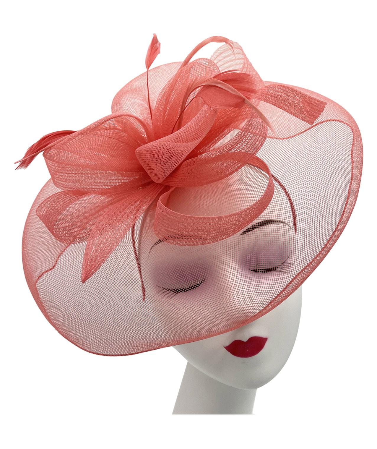 Large Mesh Net Fascinator with Side Flower & Feather