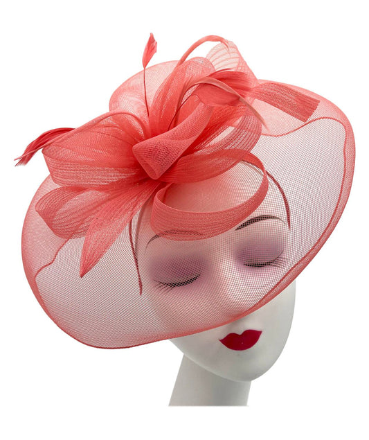 Large Mesh Net Fascinator with Side Flower & Feather