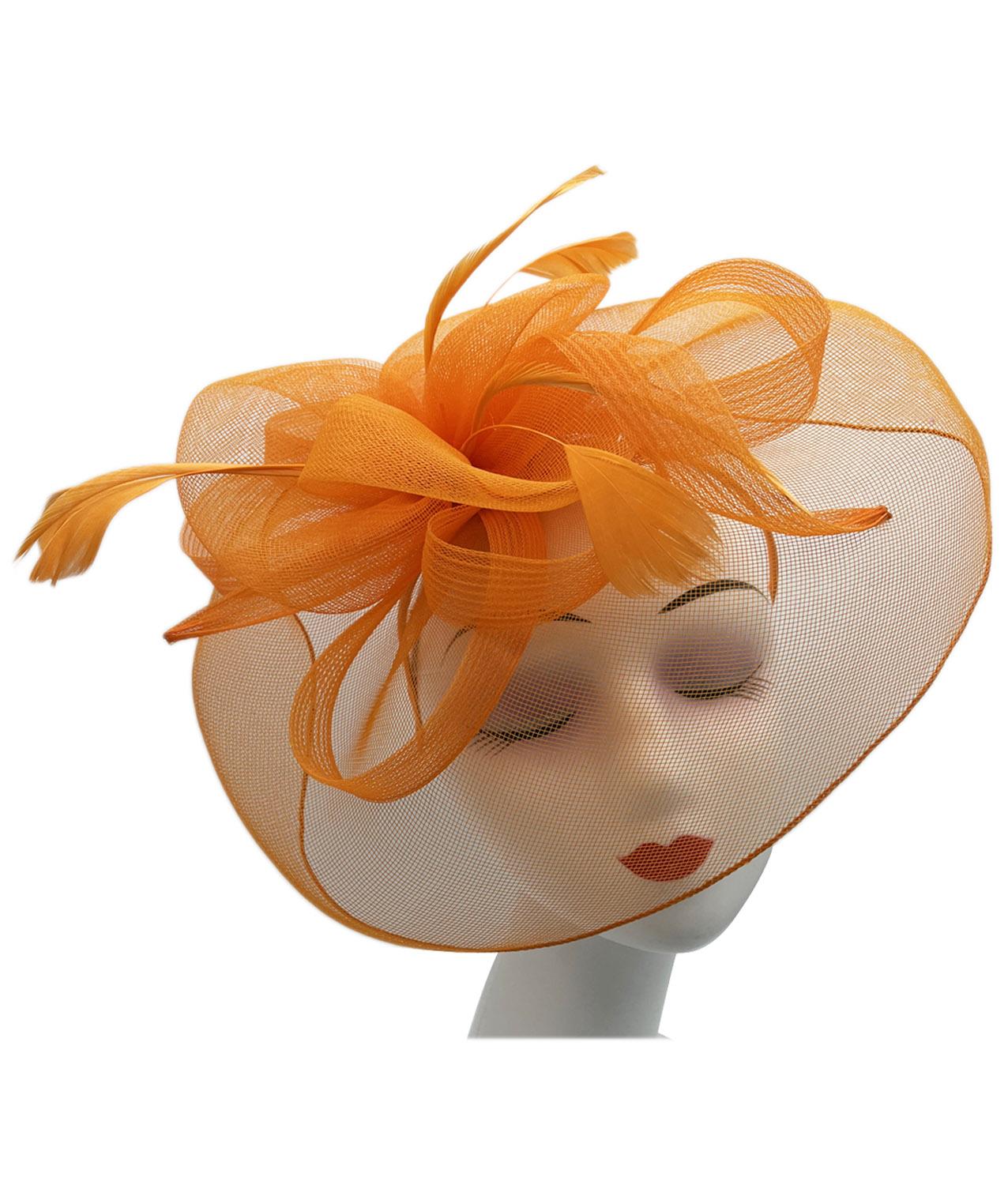 Large Mesh Net Fascinator with Side Flower & Feather