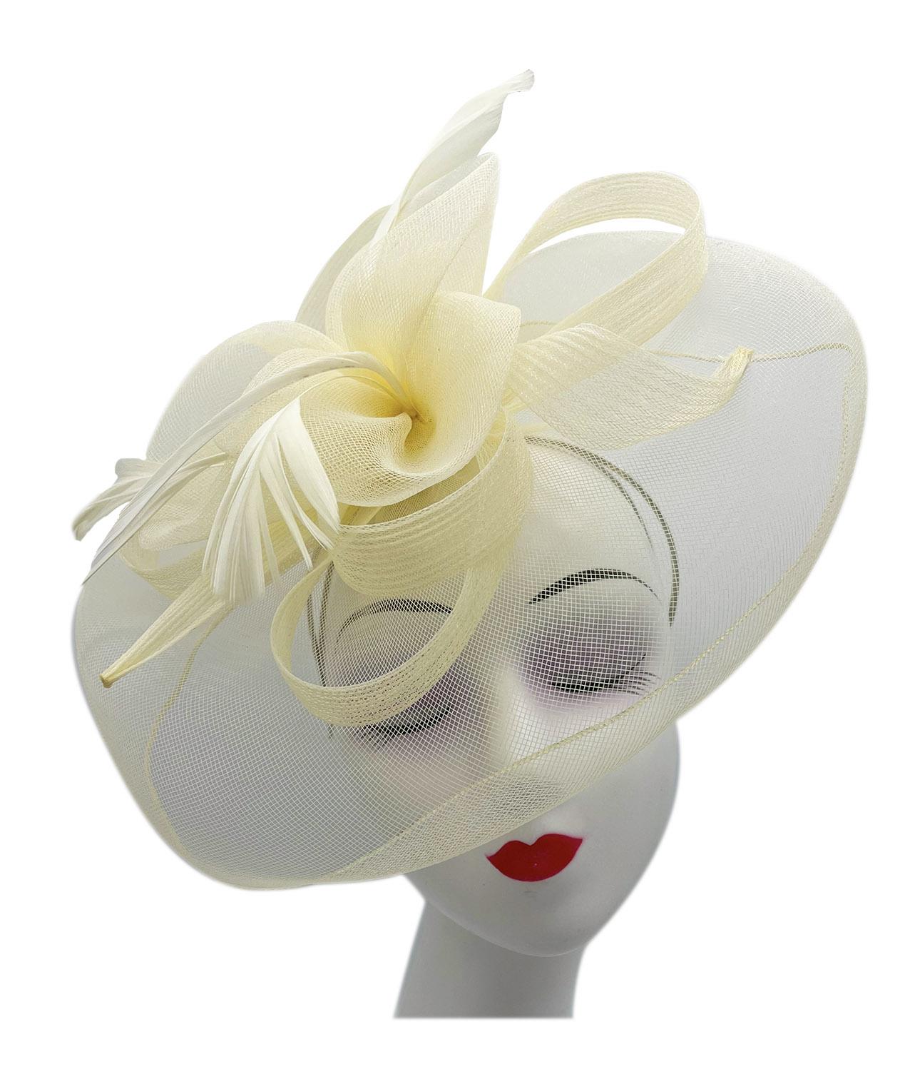 Large Mesh Net Fascinator with Side Flower & Feather