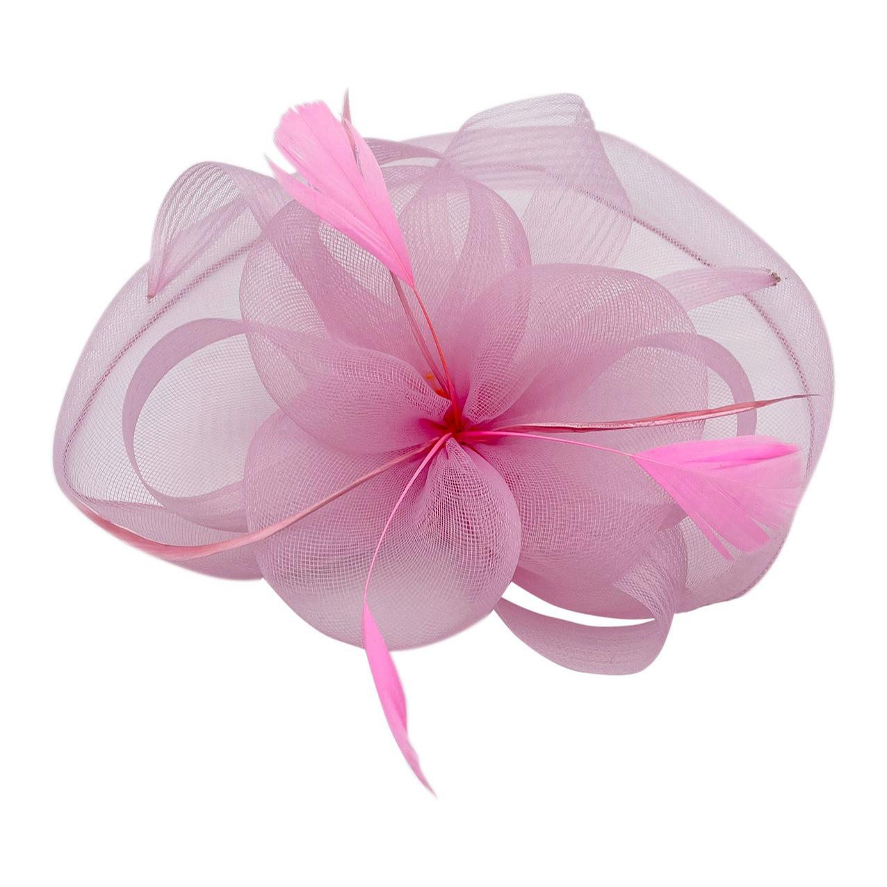 Large Mesh Net Fascinator with Side Flower & Feather