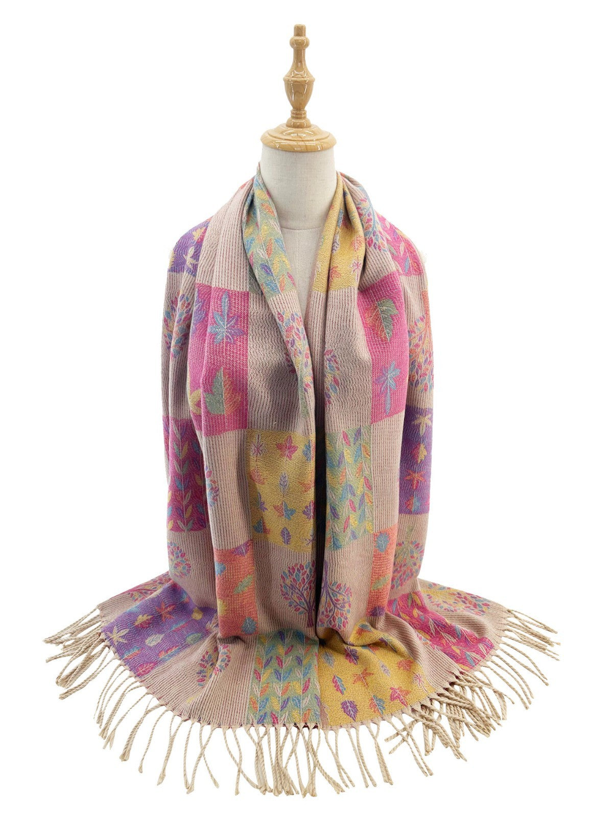 Colorful double-sided scarf for women's 2025 autumn and winter ginkgo new high-e