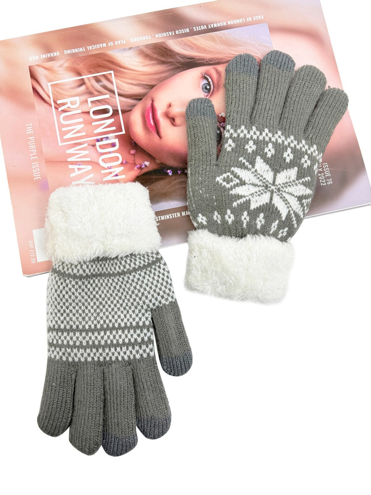 Knitted gloves for winter women for outdoor cycling and driving, with plush insu