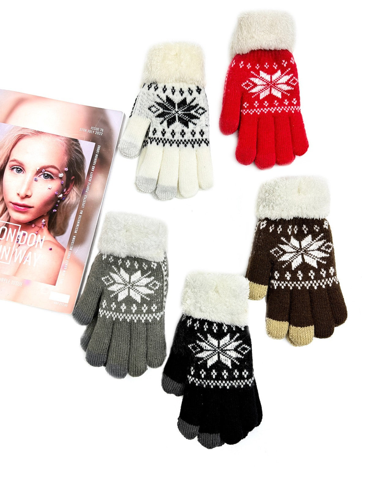 Knitted gloves for winter women for outdoor cycling and driving, with plush insu