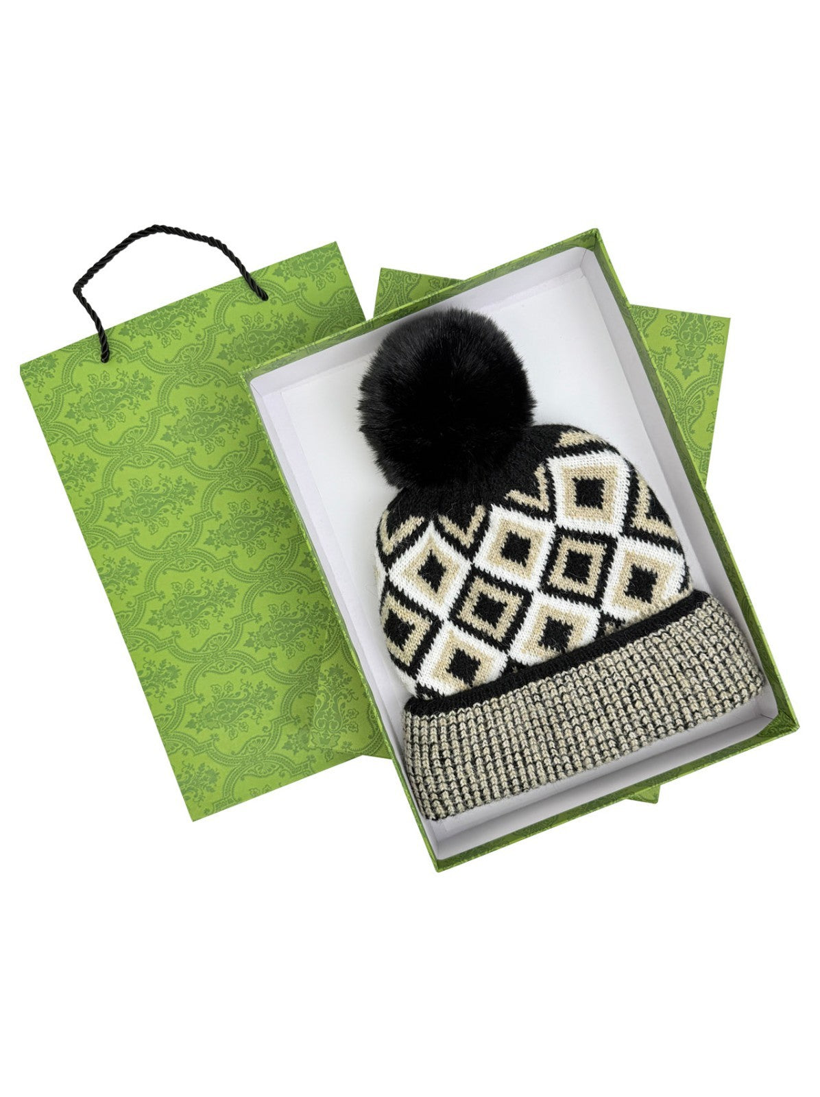 Gradient Color Wool Beanie Women's Winter Fuzzy Insulated Colorful Knit Hat Thic