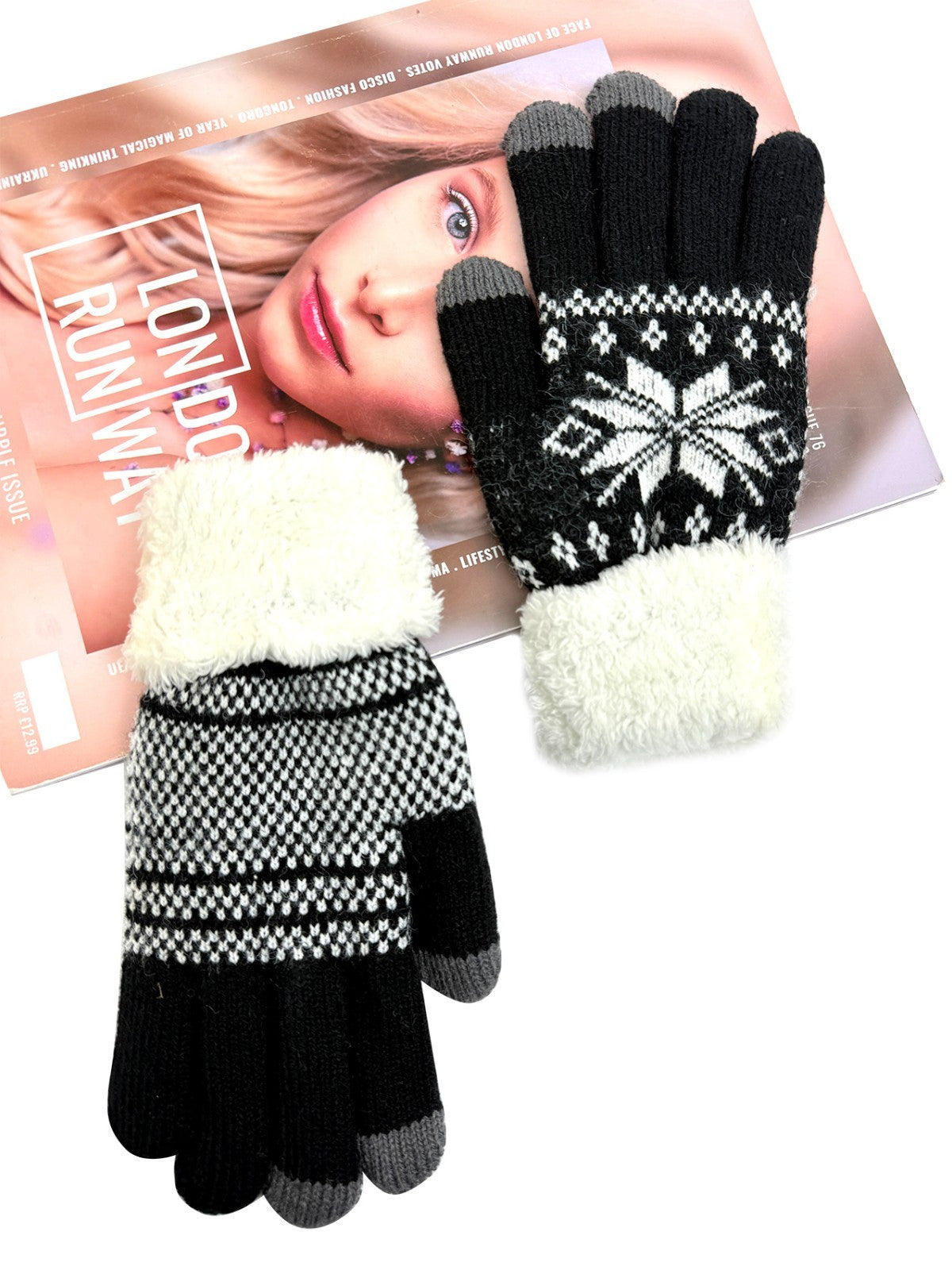 Knitted gloves for winter women for outdoor cycling and driving, with plush insu