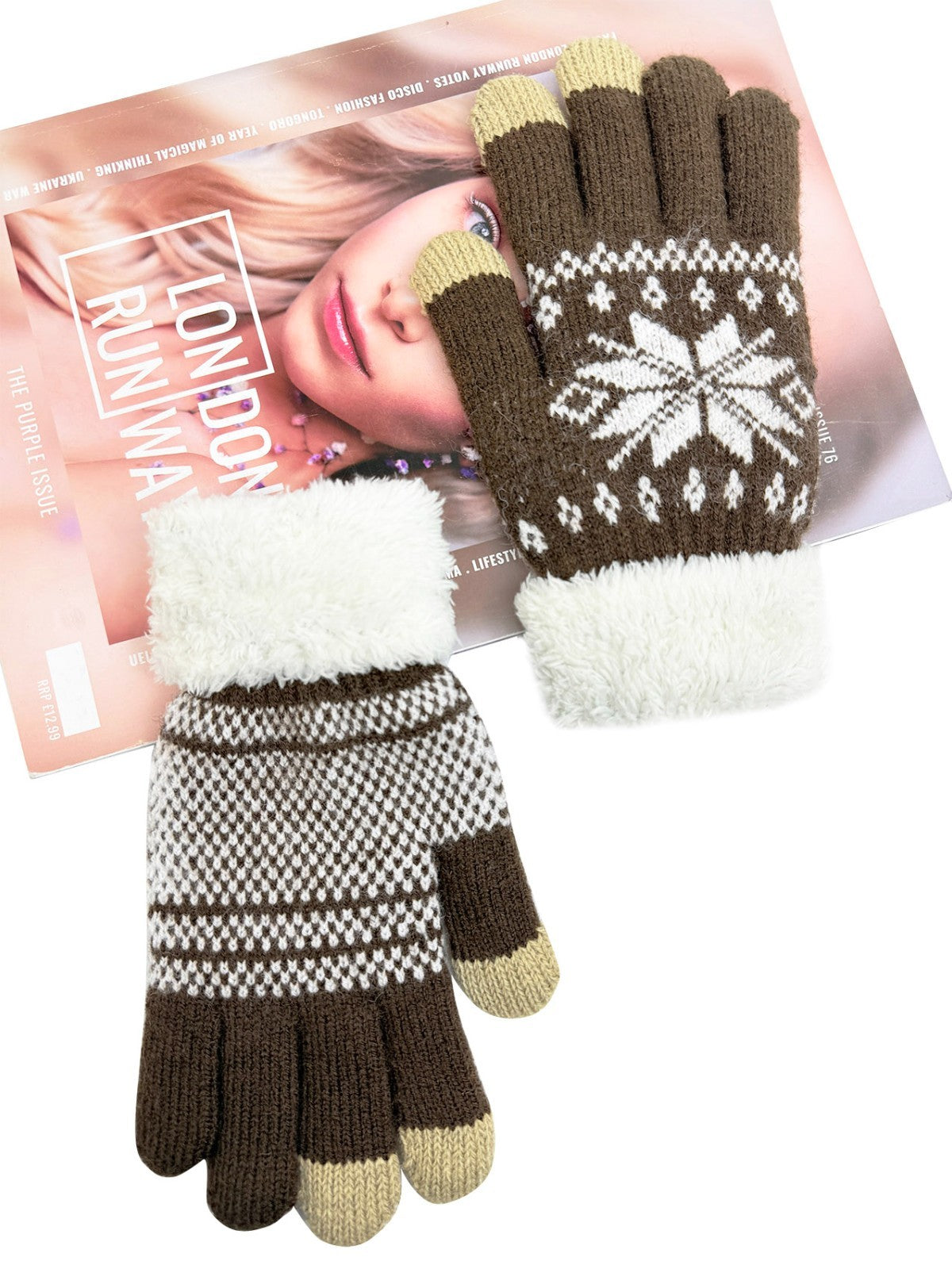 Knitted gloves for winter women for outdoor cycling and driving, with plush insu