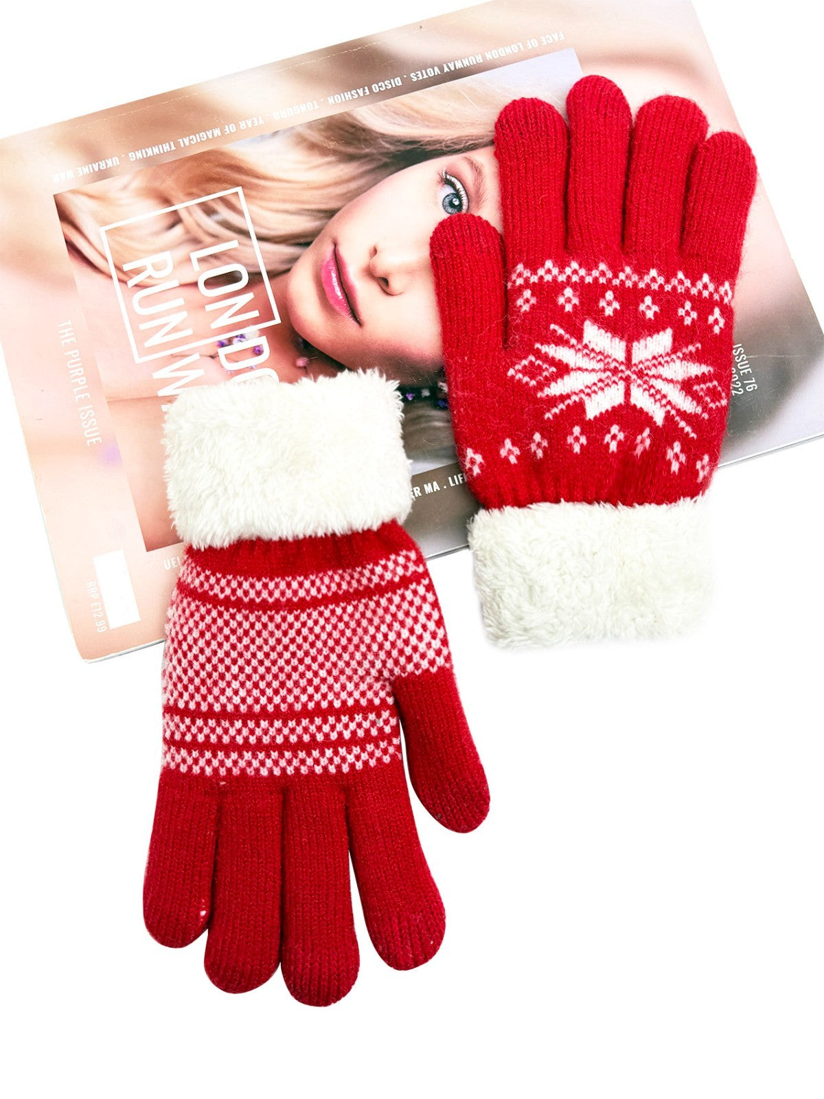 Knitted gloves for winter women for outdoor cycling and driving, with plush insu