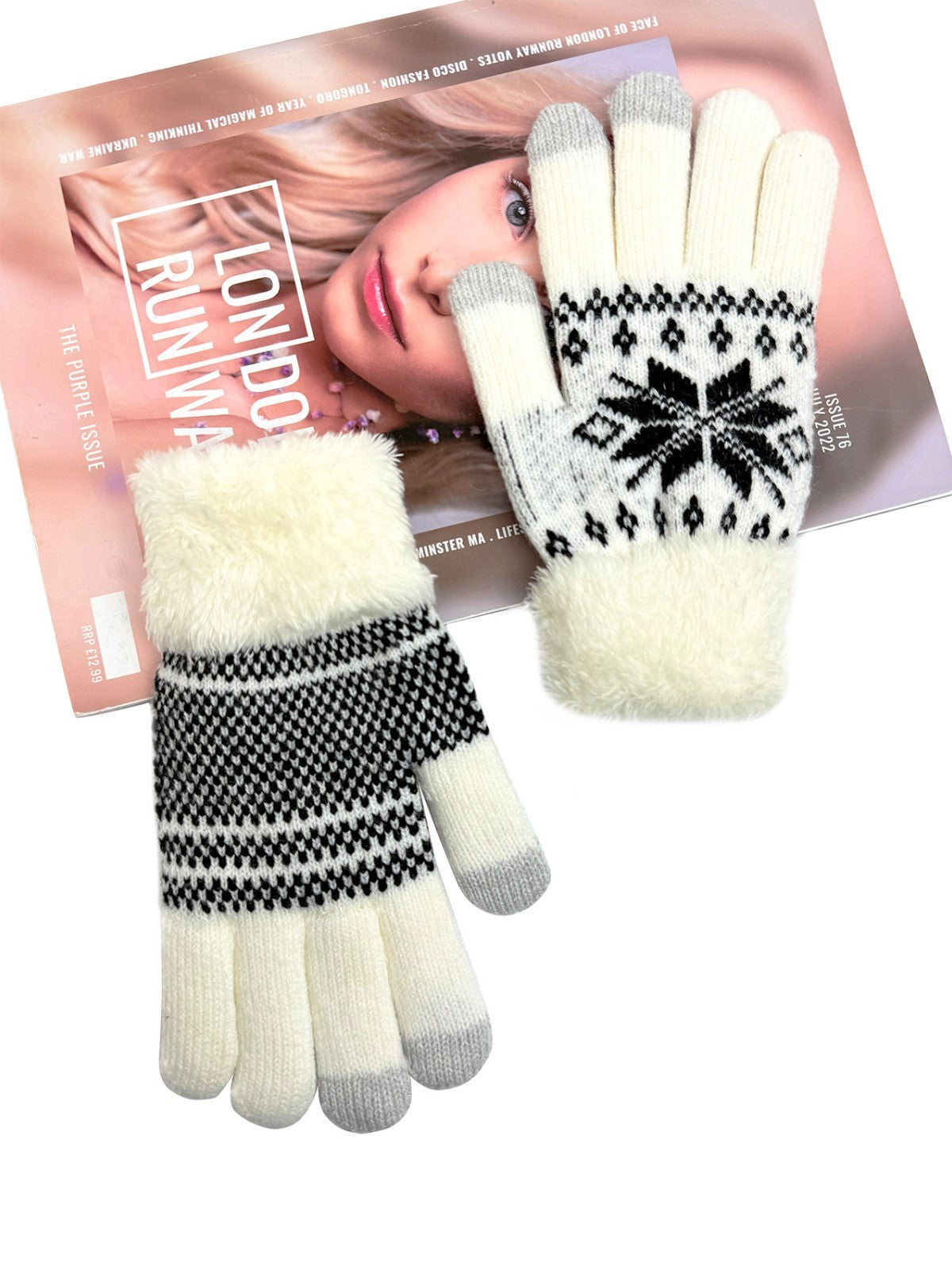 Knitted gloves for winter women for outdoor cycling and driving, with plush insu