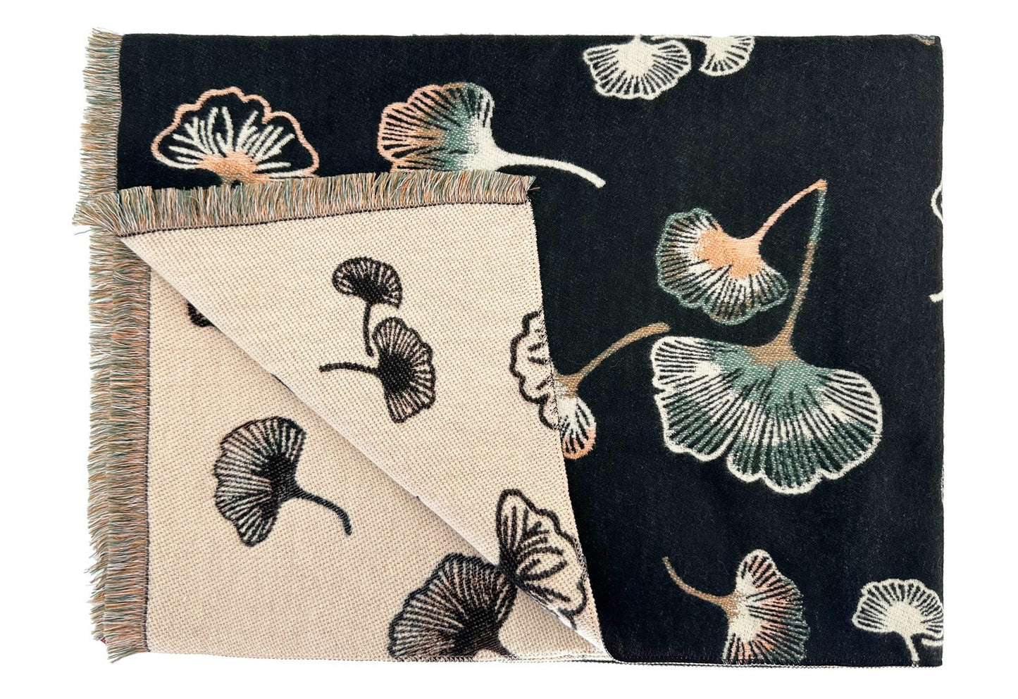 Colorful double-sided scarf for women's 2025 autumn and winter ginkgo new high-e