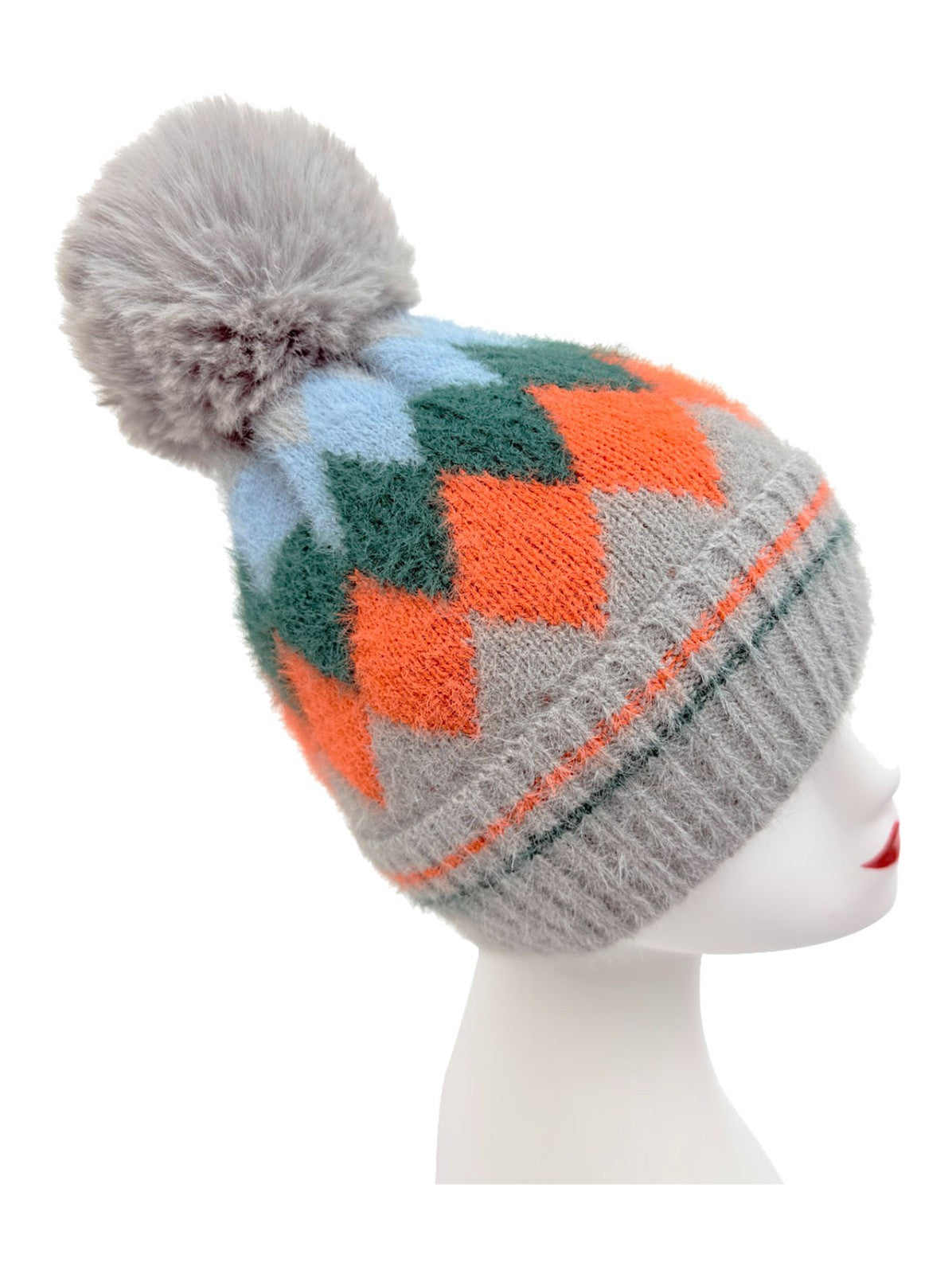Gradient Color Wool Beanie Women's Winter Fuzzy Insulated Colorful Knit Hat Thic