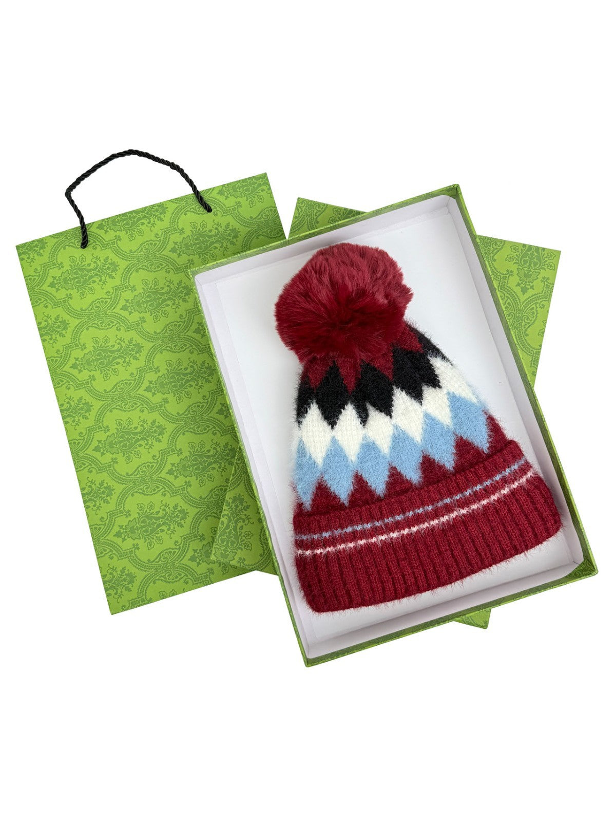 Gradient Color Wool Beanie Women's Winter Fuzzy Insulated Colorful Knit Hat Thic