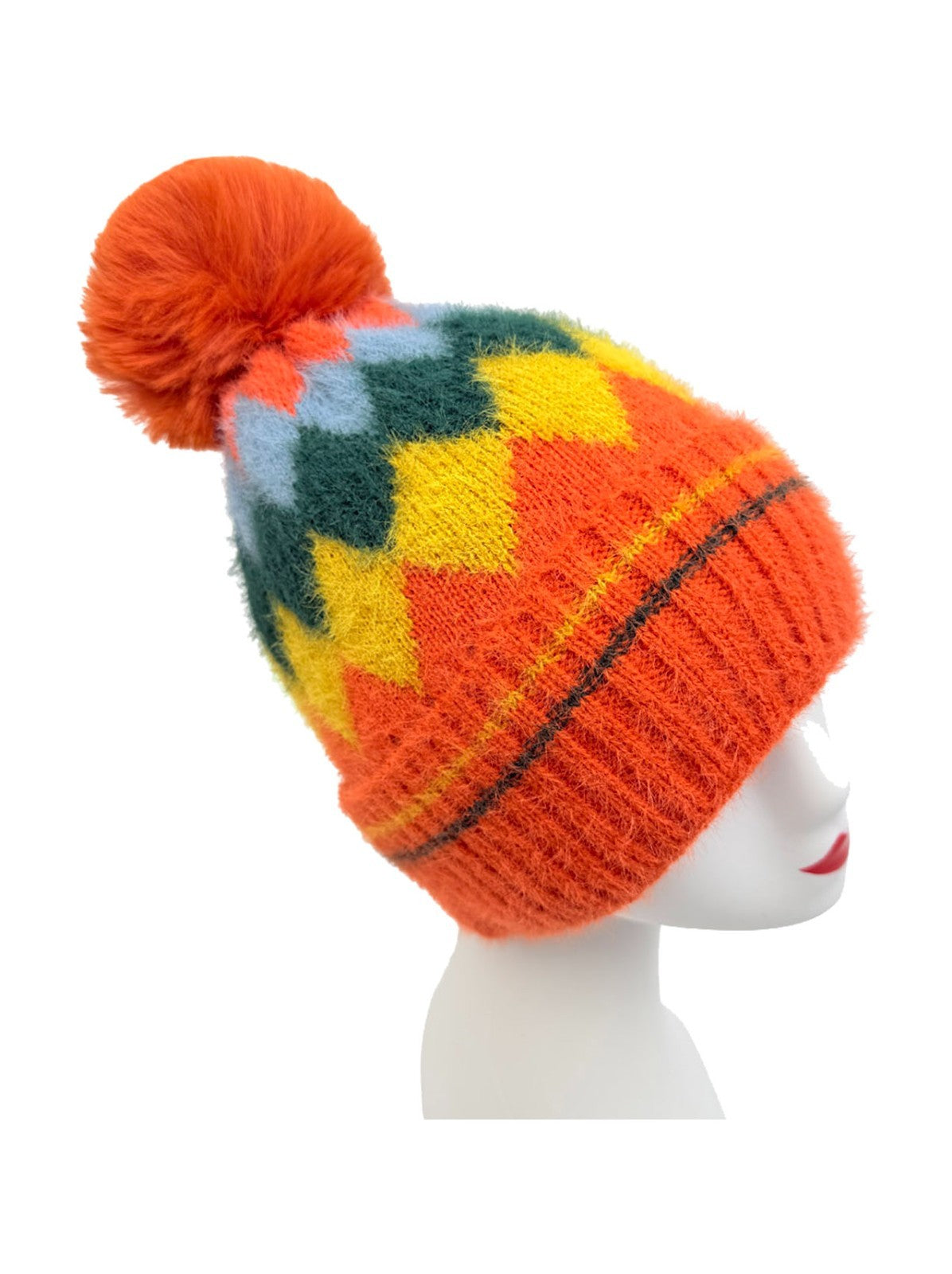Gradient Color Wool Beanie Women's Winter Fuzzy Insulated Colorful Knit Hat Thic
