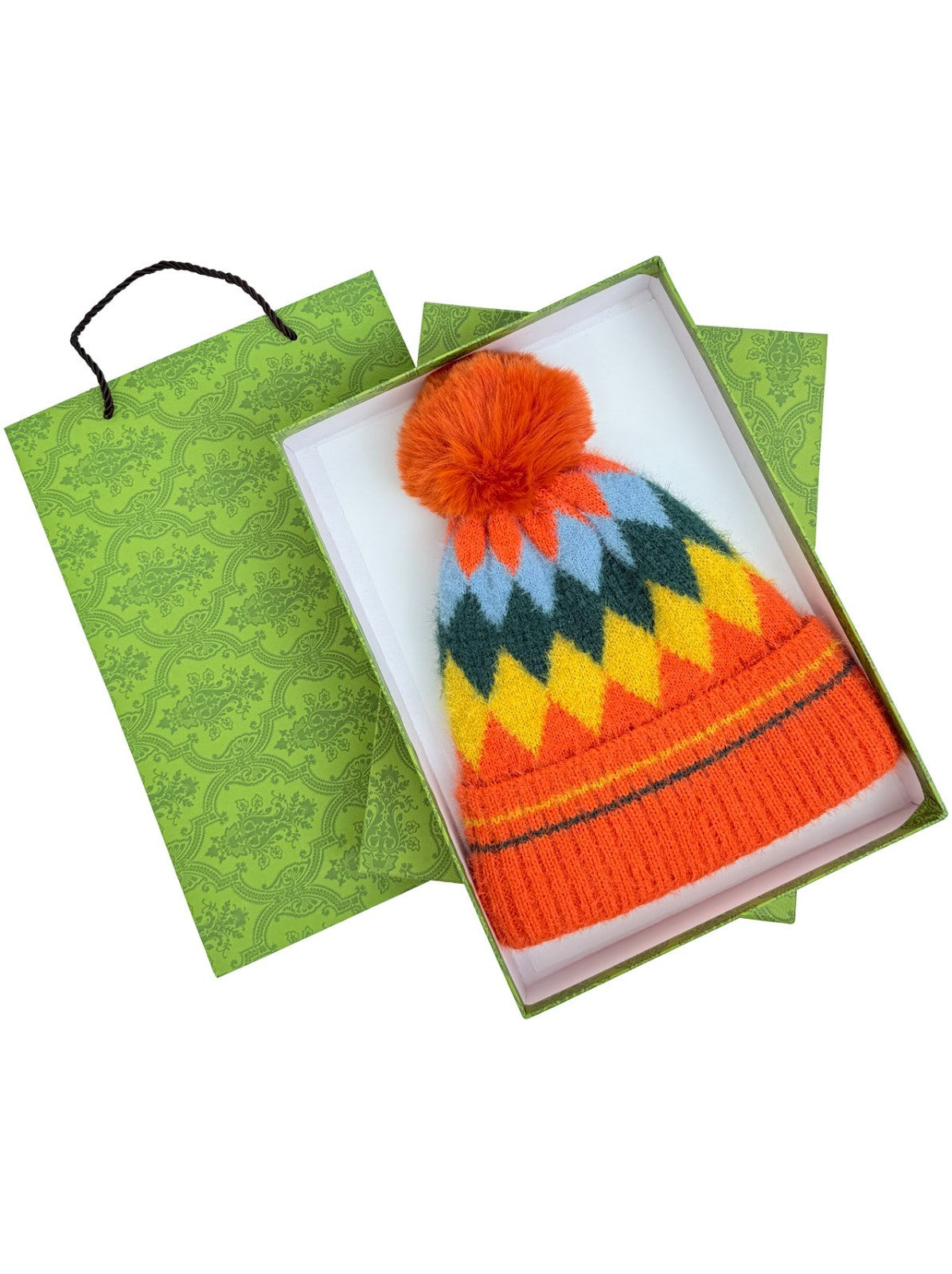 Gradient Color Wool Beanie Women's Winter Fuzzy Insulated Colorful Knit Hat Thic