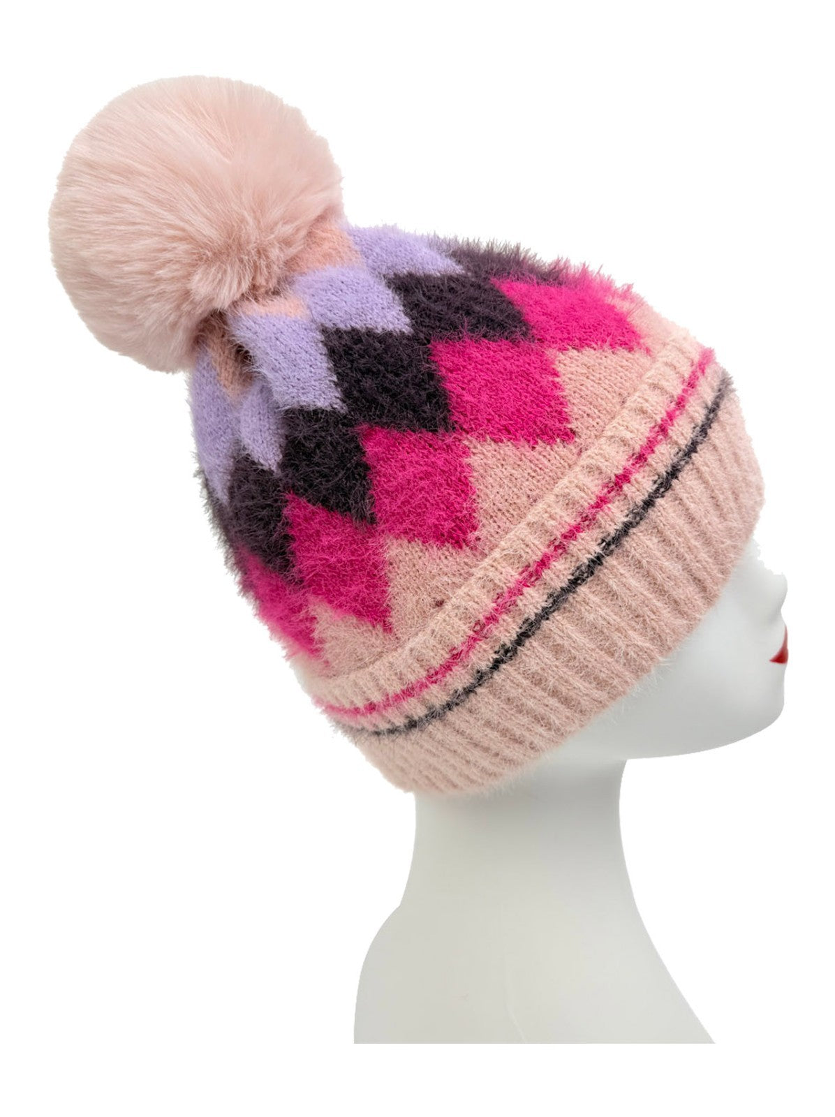 Gradient Color Wool Beanie Women's Winter Fuzzy Insulated Colorful Knit Hat Thic