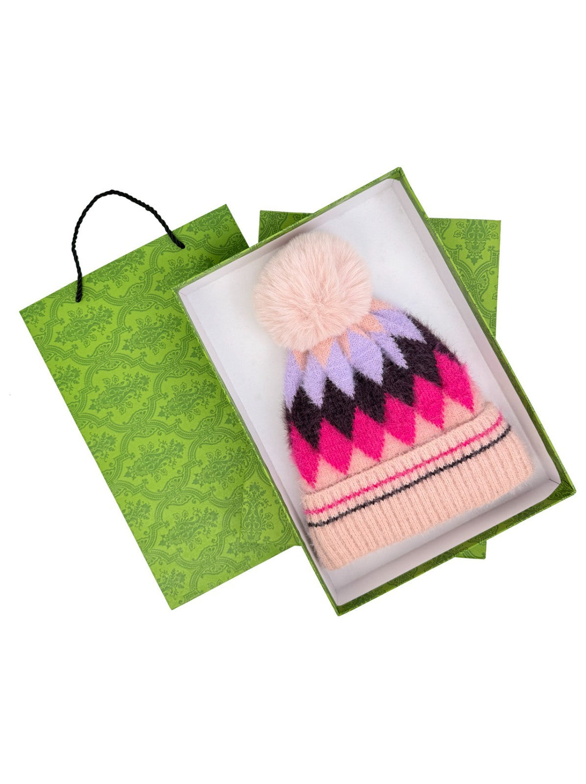 Gradient Color Wool Beanie Women's Winter Fuzzy Insulated Colorful Knit Hat Thic