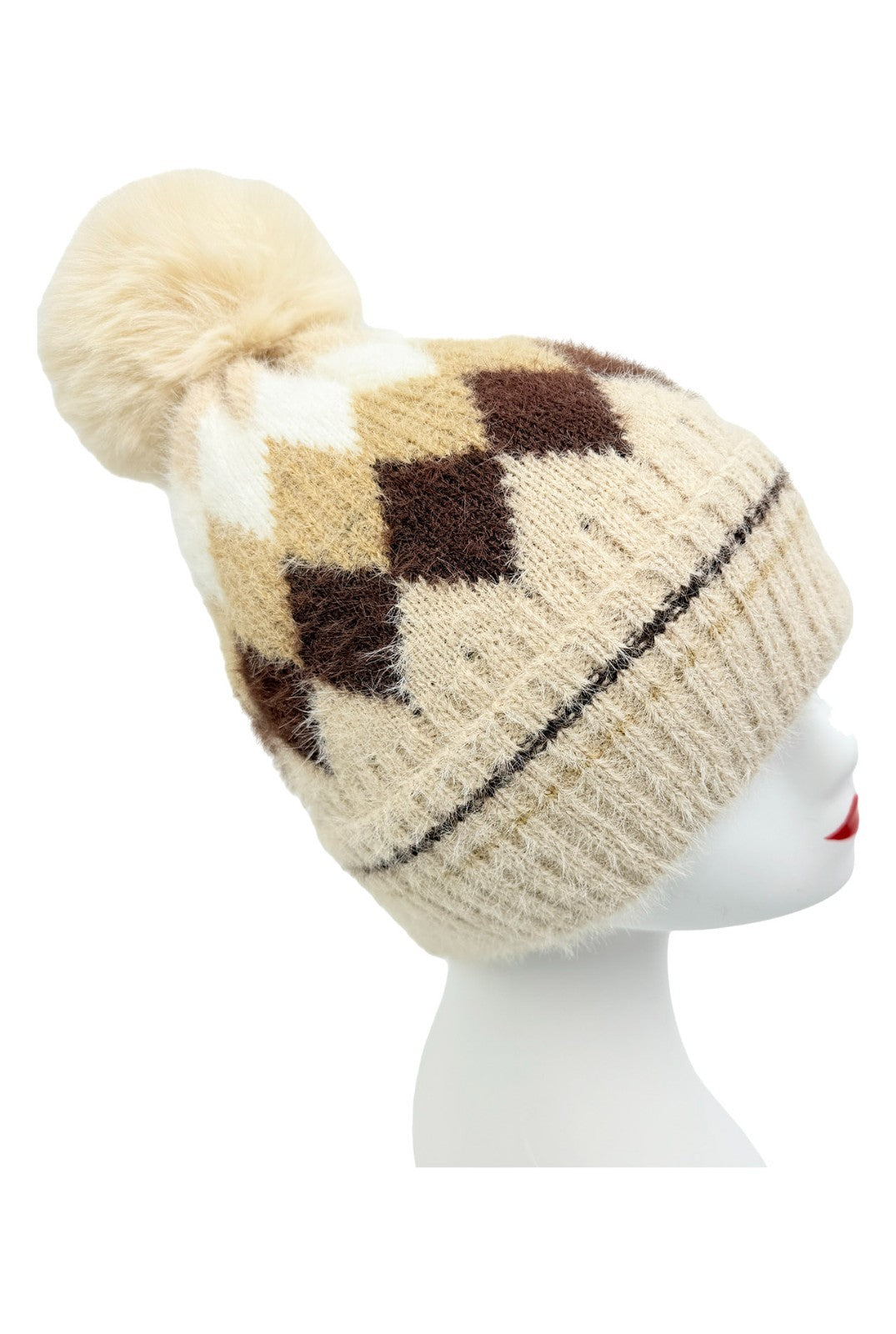 Gradient Color Wool Beanie Women's Winter Fuzzy Insulated Colorful Knit Hat Thic