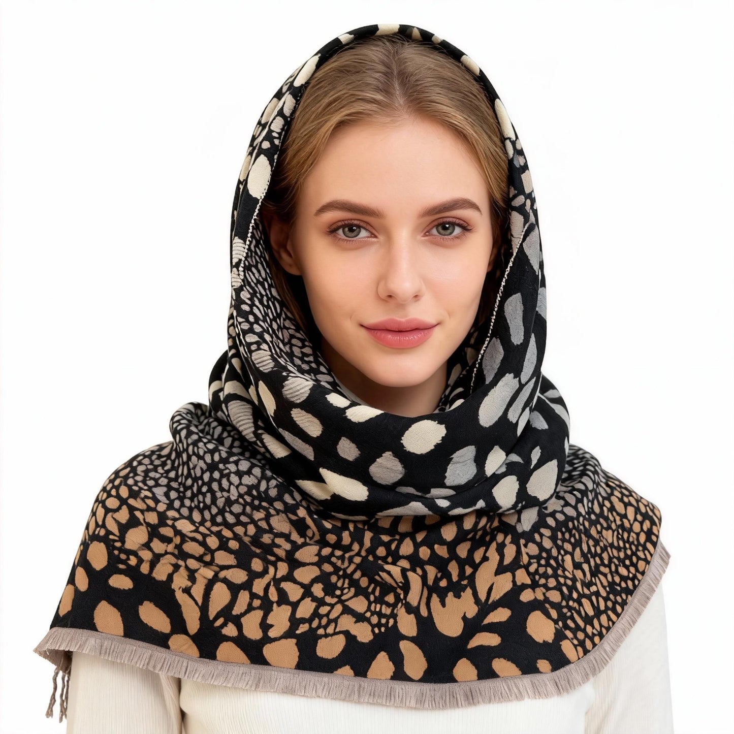 Women's Autumn Winter Warm Imitation Cold Shawl Versatile Thick Scarf for Women Stylish Leopard Print Design