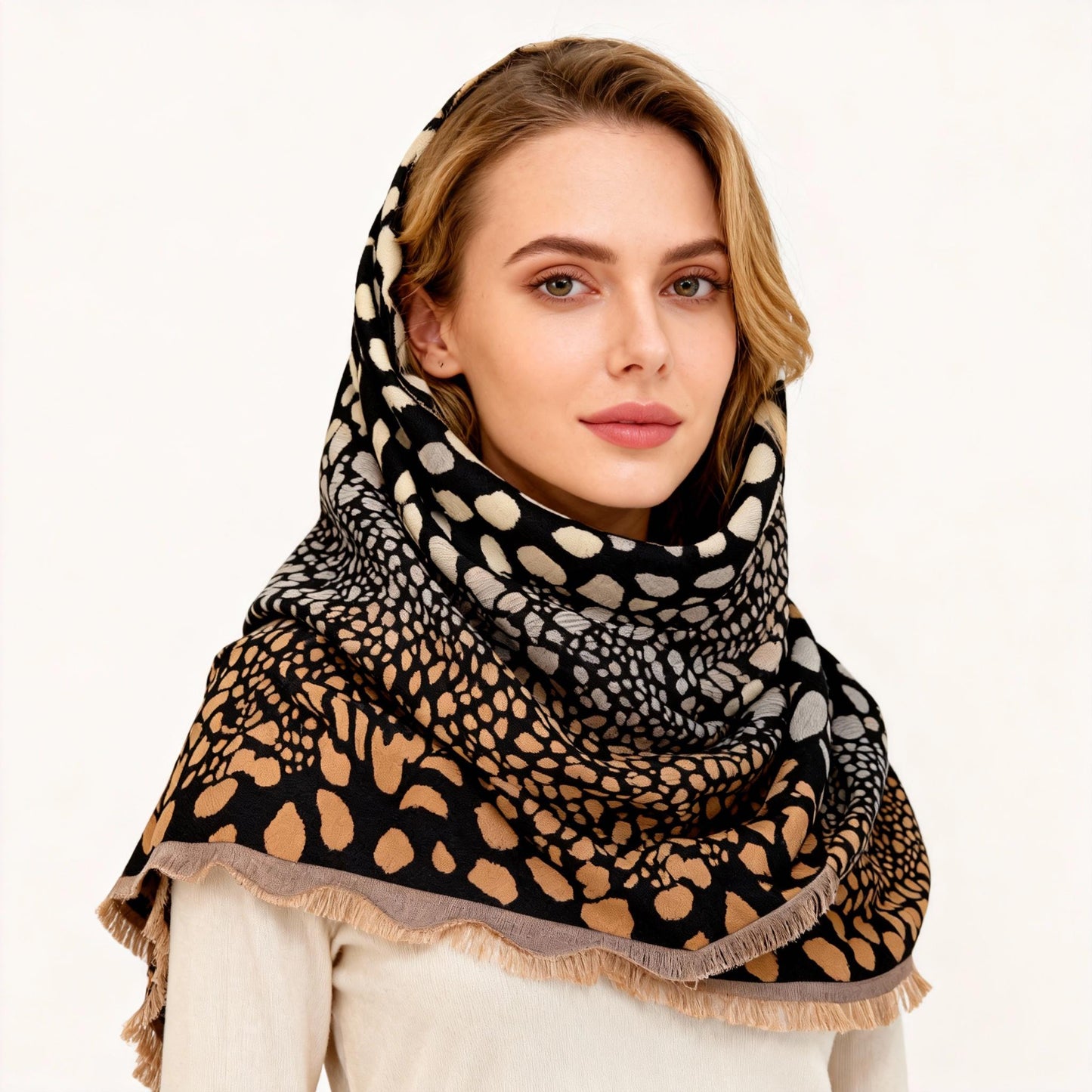 Women's Autumn Winter Warm Imitation Cold Shawl Versatile Thick Scarf for Women Stylish Leopard Print Design