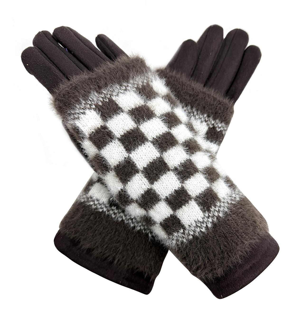 Warm Student Five-Finger Gloves for Women Winter with Lining and Thickening Cute for Cycling in Winter Checkerboard Design
