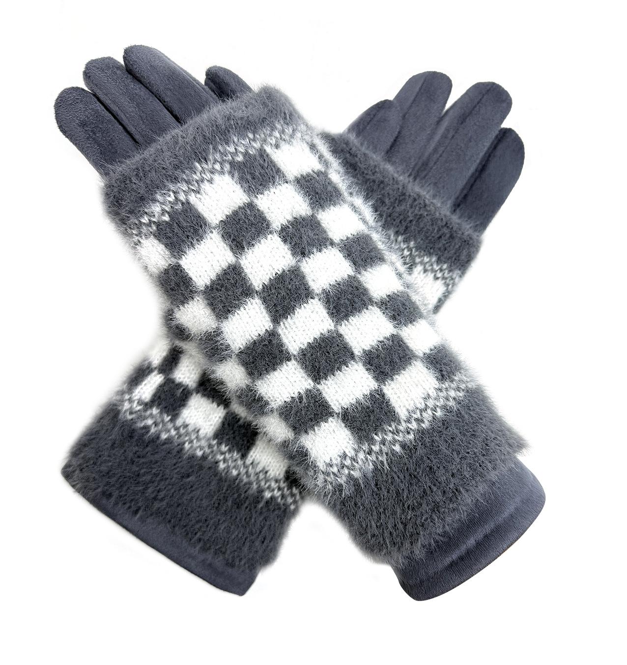 Warm Student Five-Finger Gloves for Women Winter with Lining and Thickening Cute for Cycling in Winter Checkerboard Design
