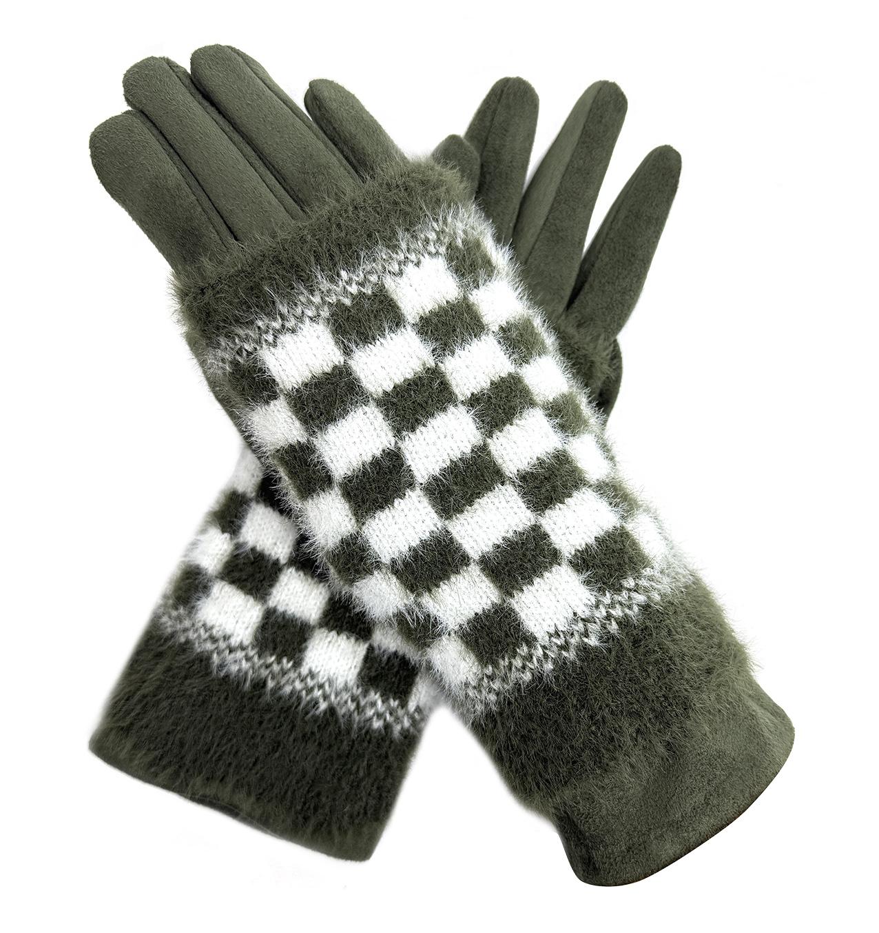 Warm Student Five-Finger Gloves for Women Winter with Lining and Thickening Cute for Cycling in Winter Checkerboard Design