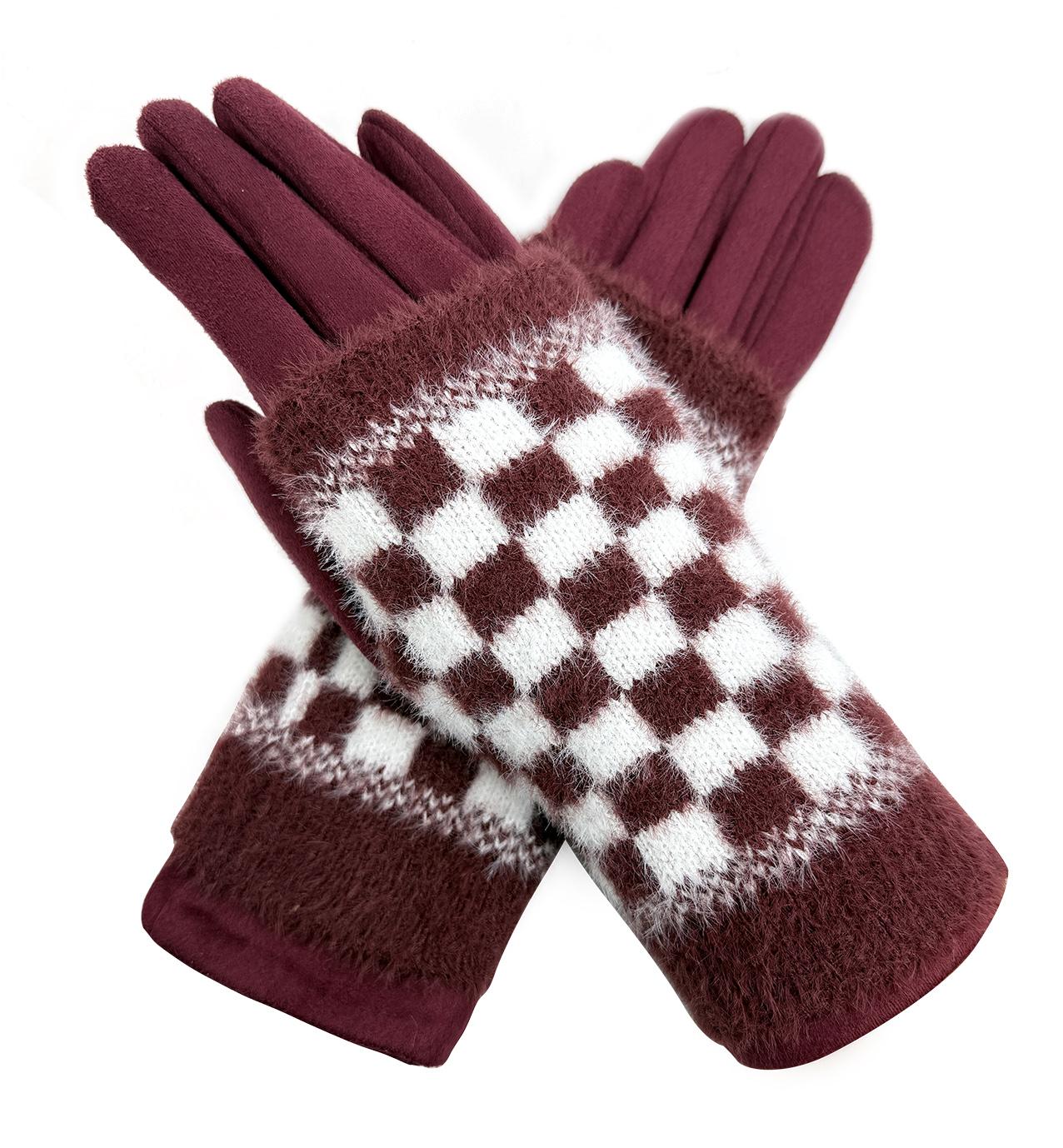 Warm Student Five-Finger Gloves for Women Winter with Lining and Thickening Cute for Cycling in Winter Checkerboard Design