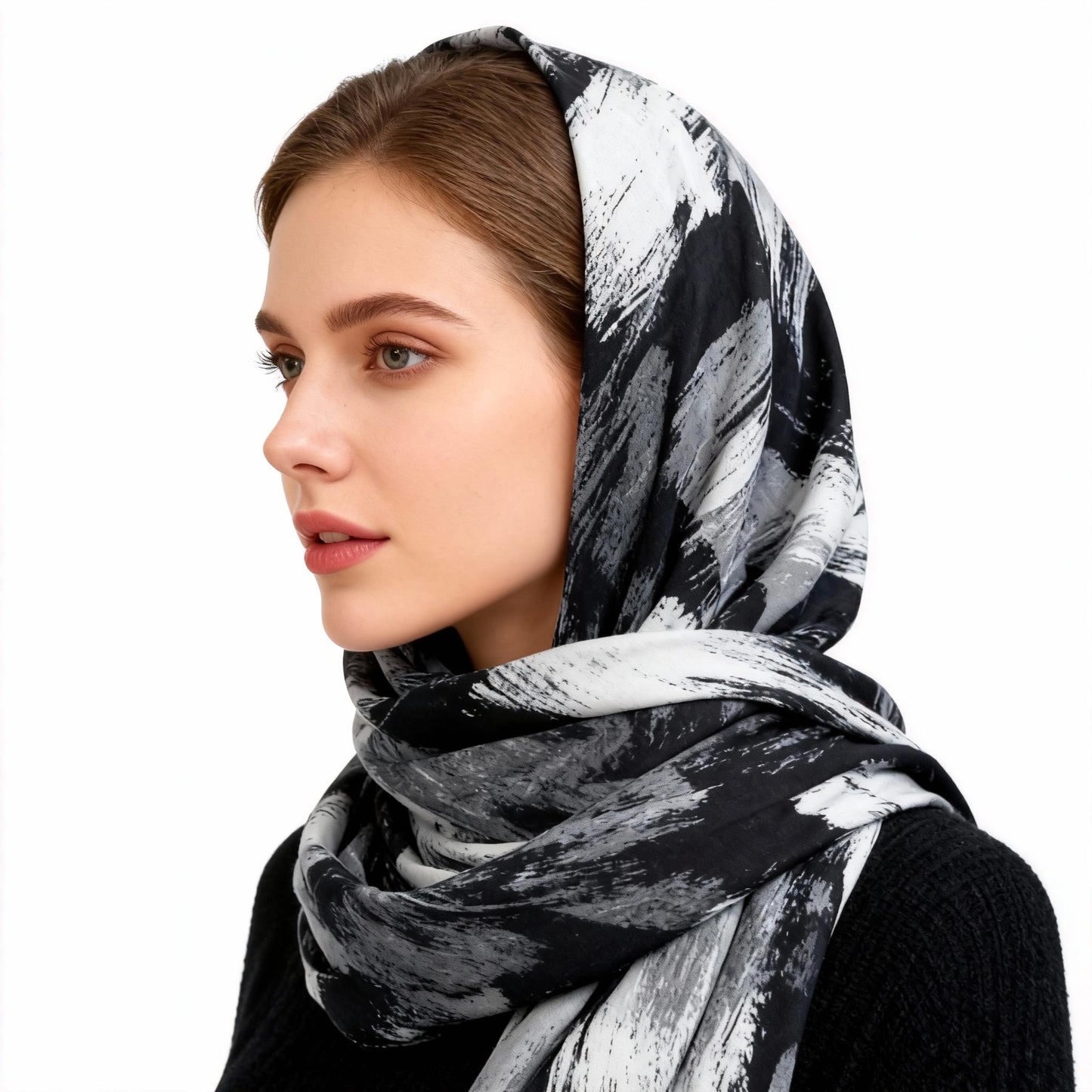 New Coming Winter Fashion Scarf Stylish Black & White Abstract Print Shawl for Women Elegant and Versatile Accessory