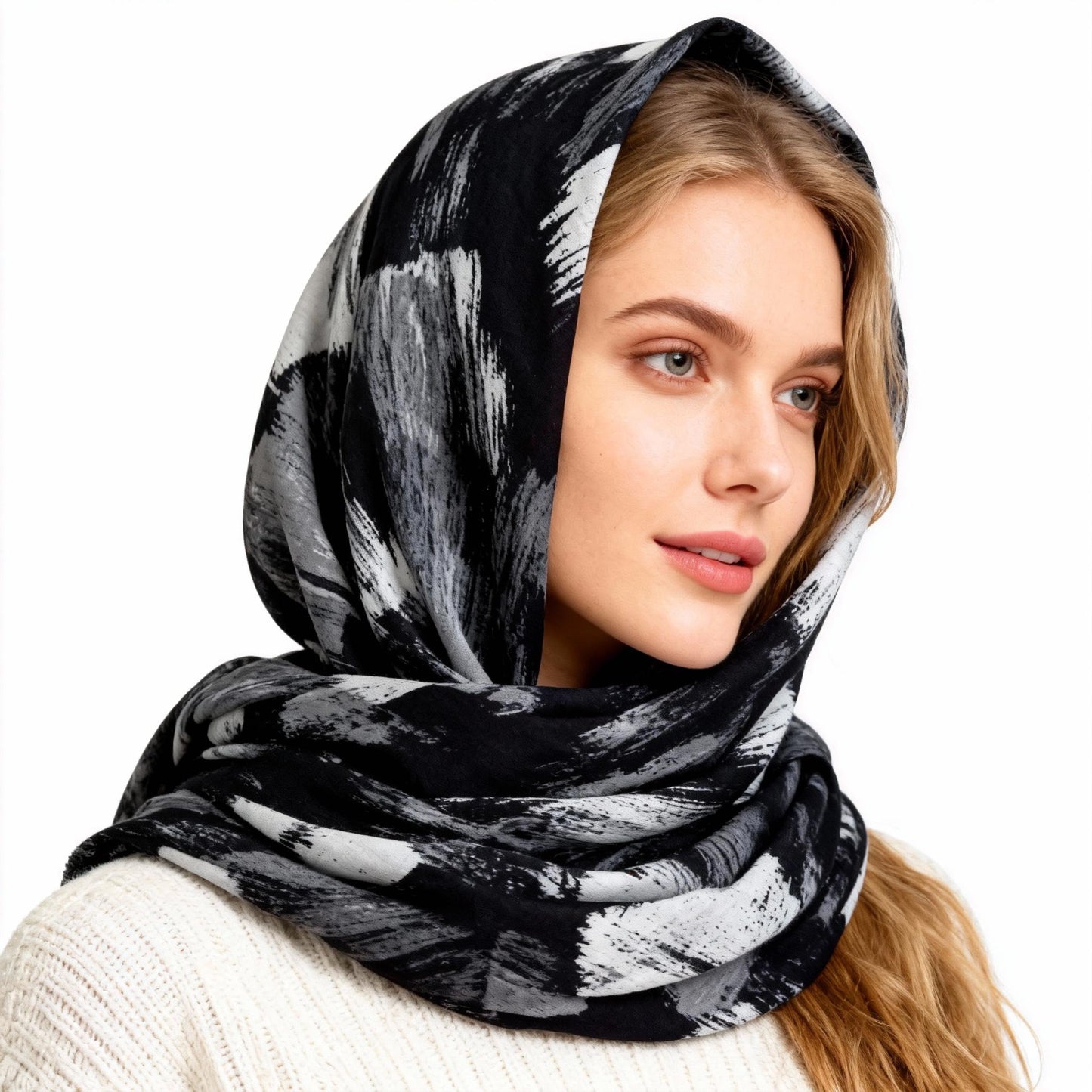 New Coming Winter Fashion Scarf Stylish Black & White Abstract Print Shawl for Women Elegant and Versatile Accessory