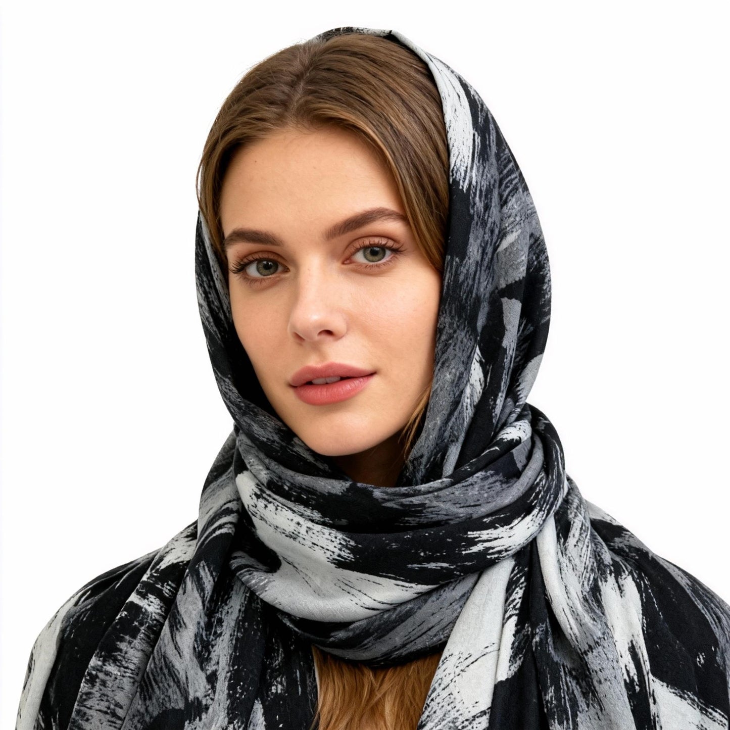 New Coming Winter Fashion Scarf Stylish Black & White Abstract Print Shawl for Women Elegant and Versatile Accessory
