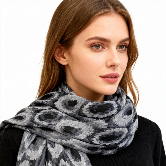 New Coming Winter Fashion Scarf Stylish Grey & Black Circle Pattern for Cozy Elegance in British English Language