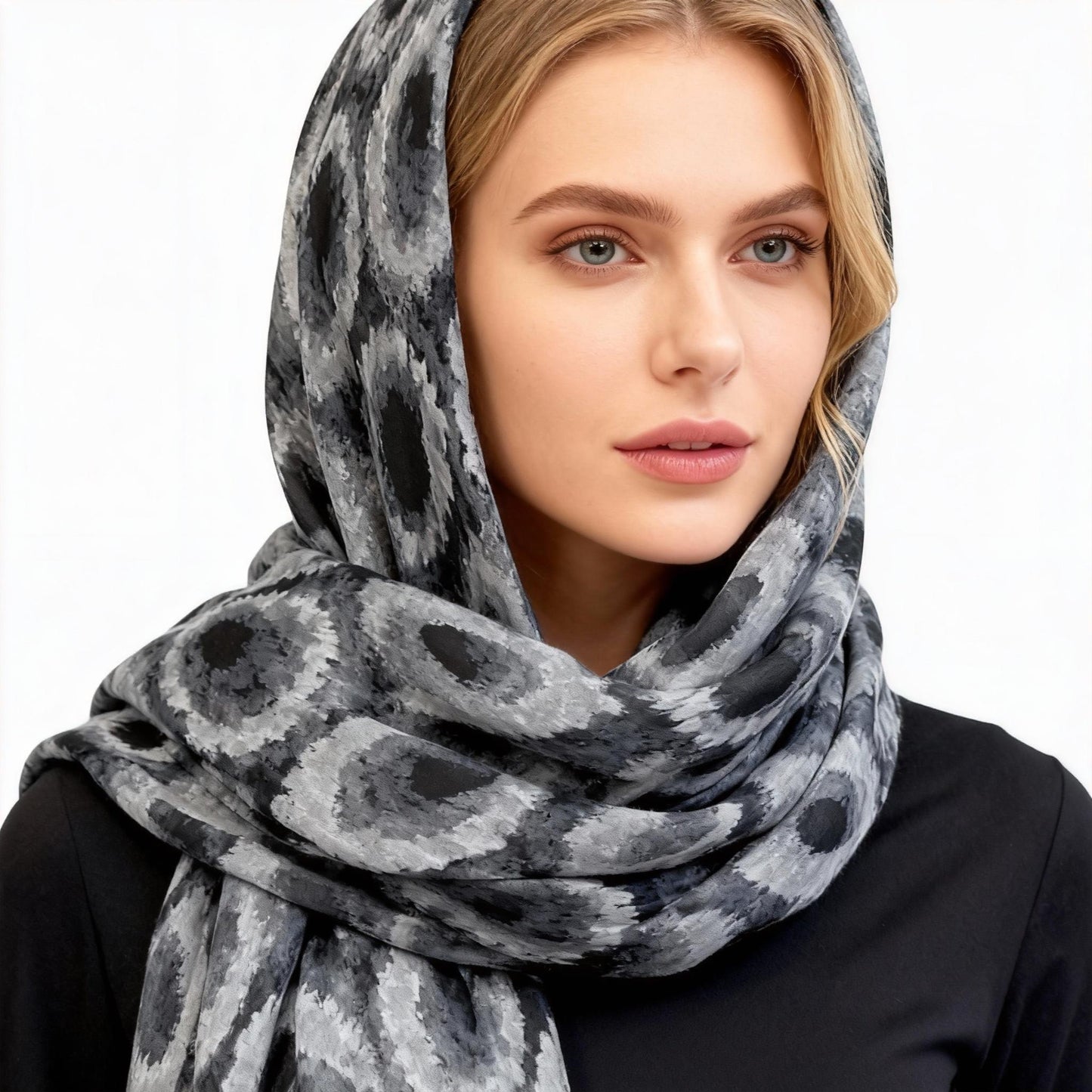 New Coming Winter Fashion Scarf Stylish Grey & Black Circle Pattern for Cozy Elegance in British English Language