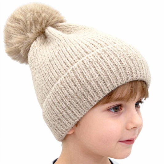 Solid Color Wool Knitted Hat for Autumn and Winter - Casual Versatile Cold Resistant Ear Protection Hat with Pom Pom for Youth