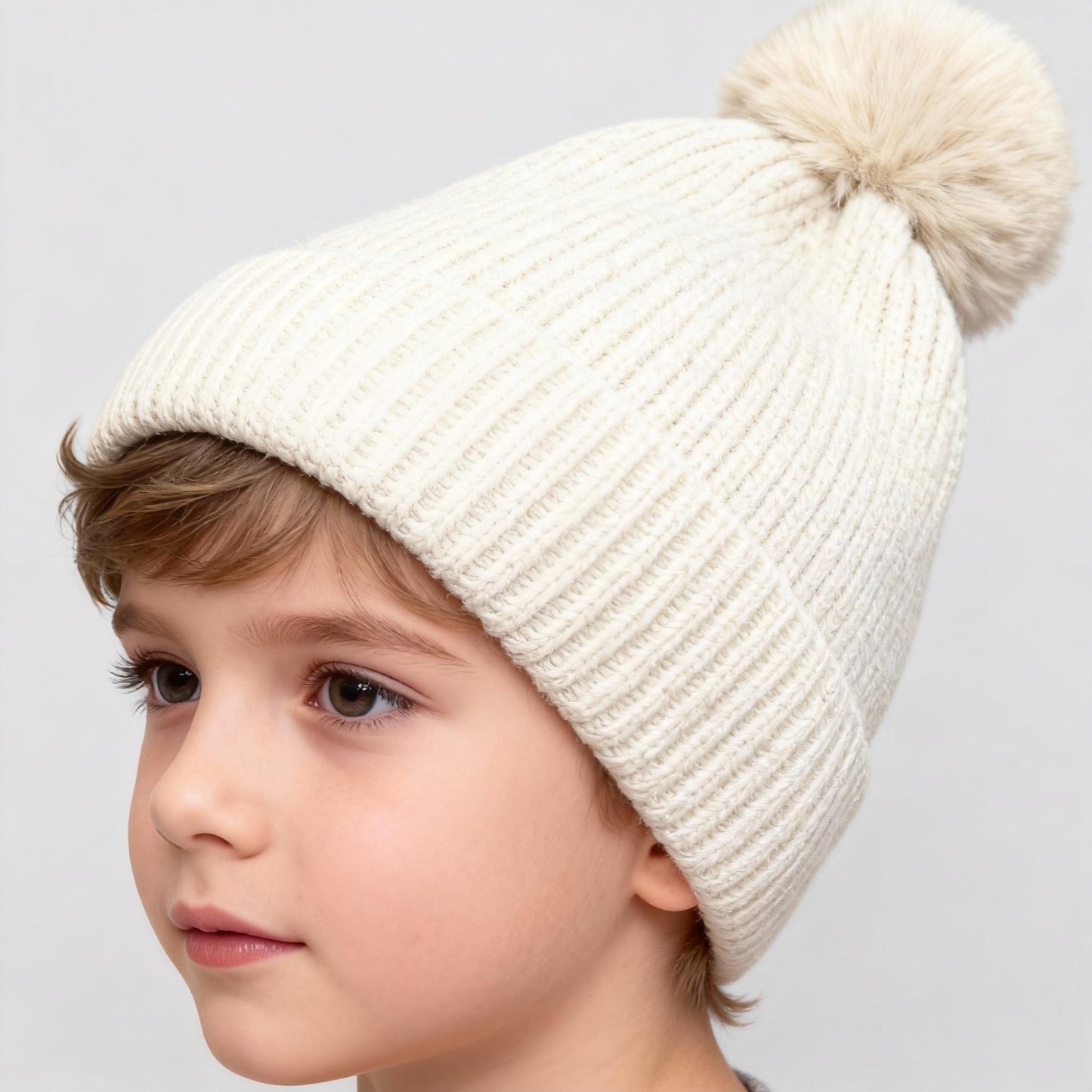 Solid Color Wool Knitted Hat for Autumn and Winter - Casual Versatile Cold Resistant Ear Protection Hat with Pom Pom for Youth