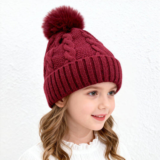 Winter Hat Fashion Cable Knit with Faux Fur Pom Pom for Women's Cozy Style - Stylish & Versatile Cable Knit Design for Warmth and Fashion