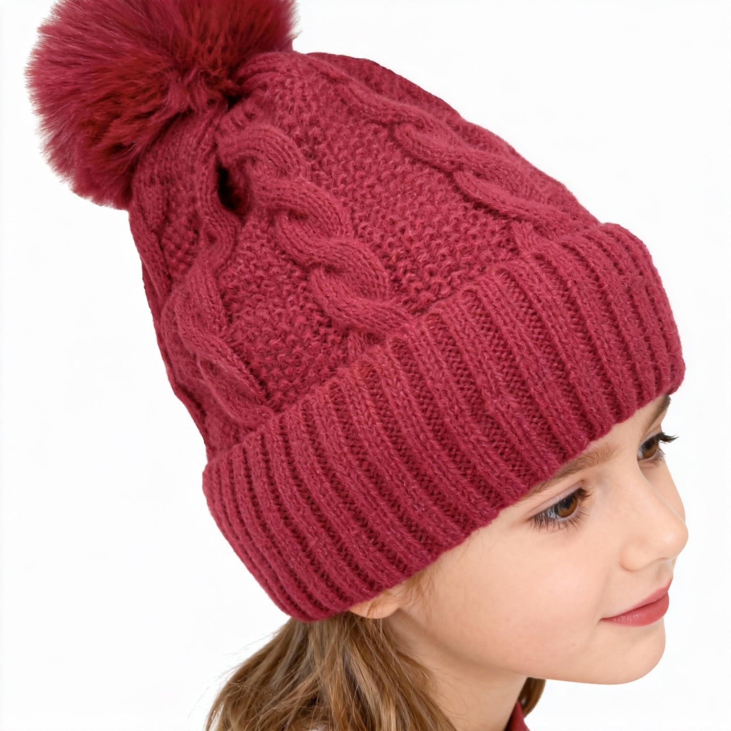 Winter Hat Fashion Cable Knit with Faux Fur Pom Pom for Women's Cozy Style - Stylish & Versatile Cable Knit Design for Warmth and Fashion