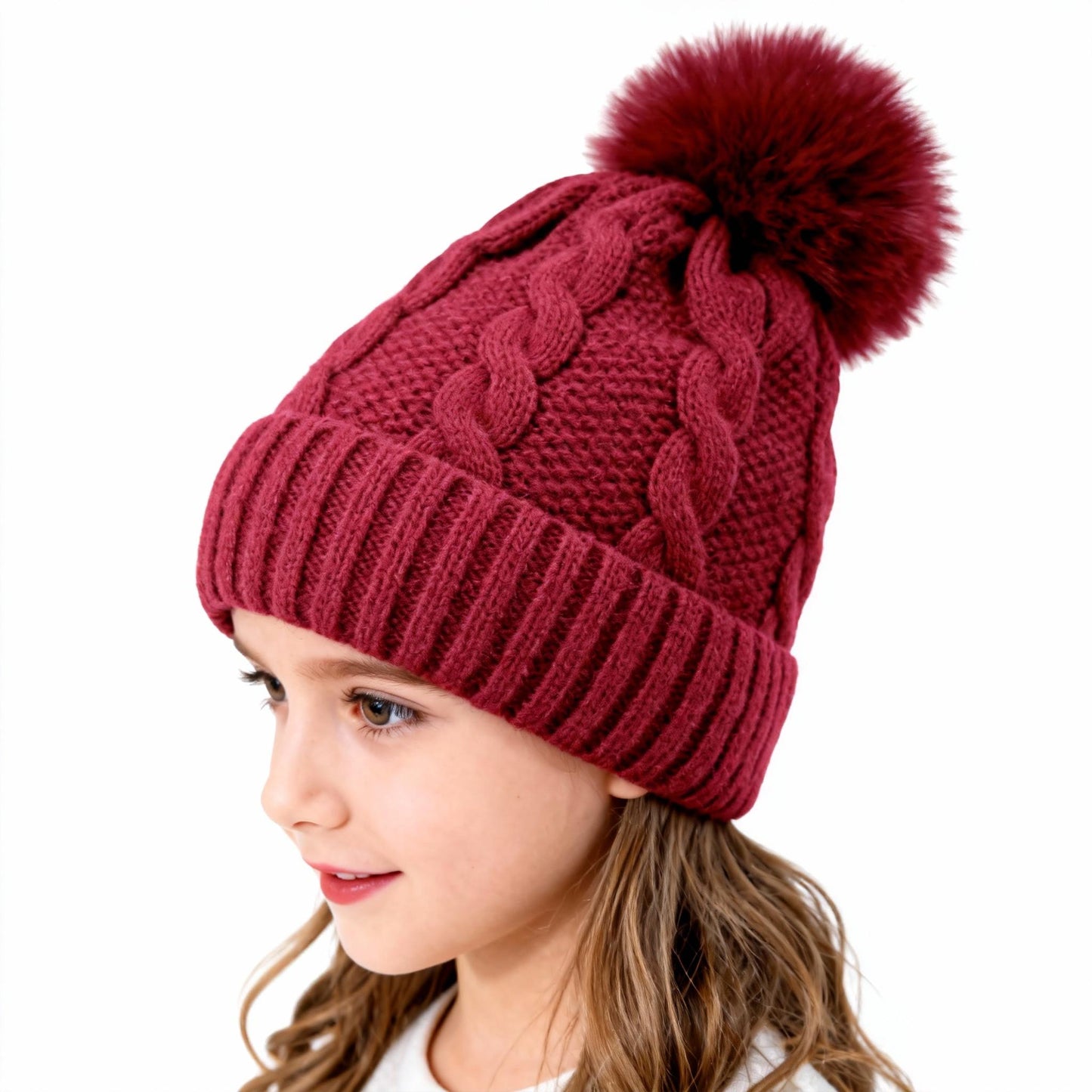 Winter Hat Fashion Cable Knit with Faux Fur Pom Pom for Women's Cozy Style - Stylish & Versatile Cable Knit Design for Warmth and Fashion