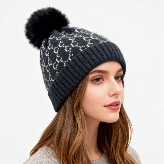 Winter Velvet Warm Hat Children's Jacquard Knitted Yarn Hat with Ear Protection Windproof and Cold Proof Design for Kids