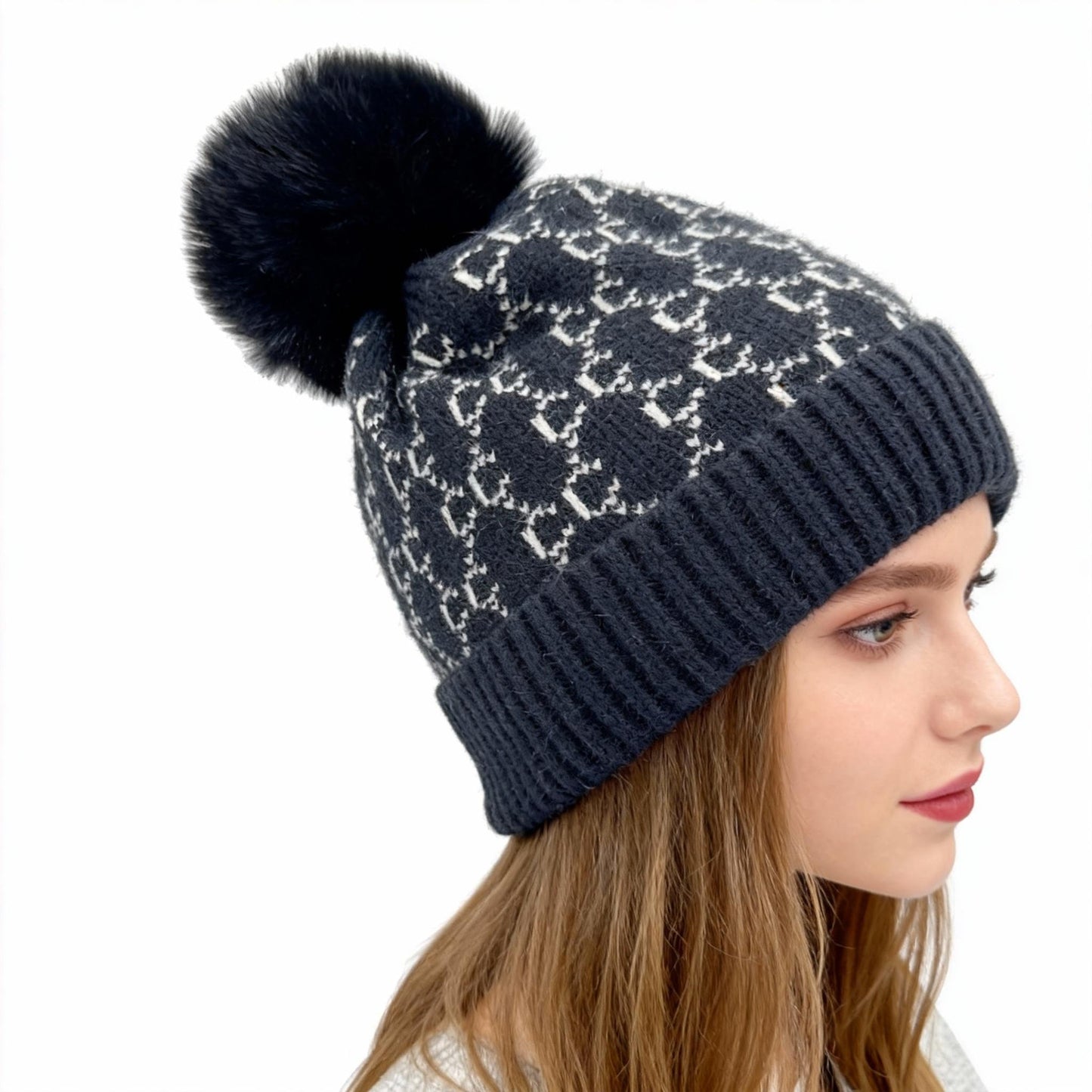 Winter Velvet Warm Hat Children's Jacquard Knitted Yarn Hat with Ear Protection Windproof and Cold Proof Design for Kids